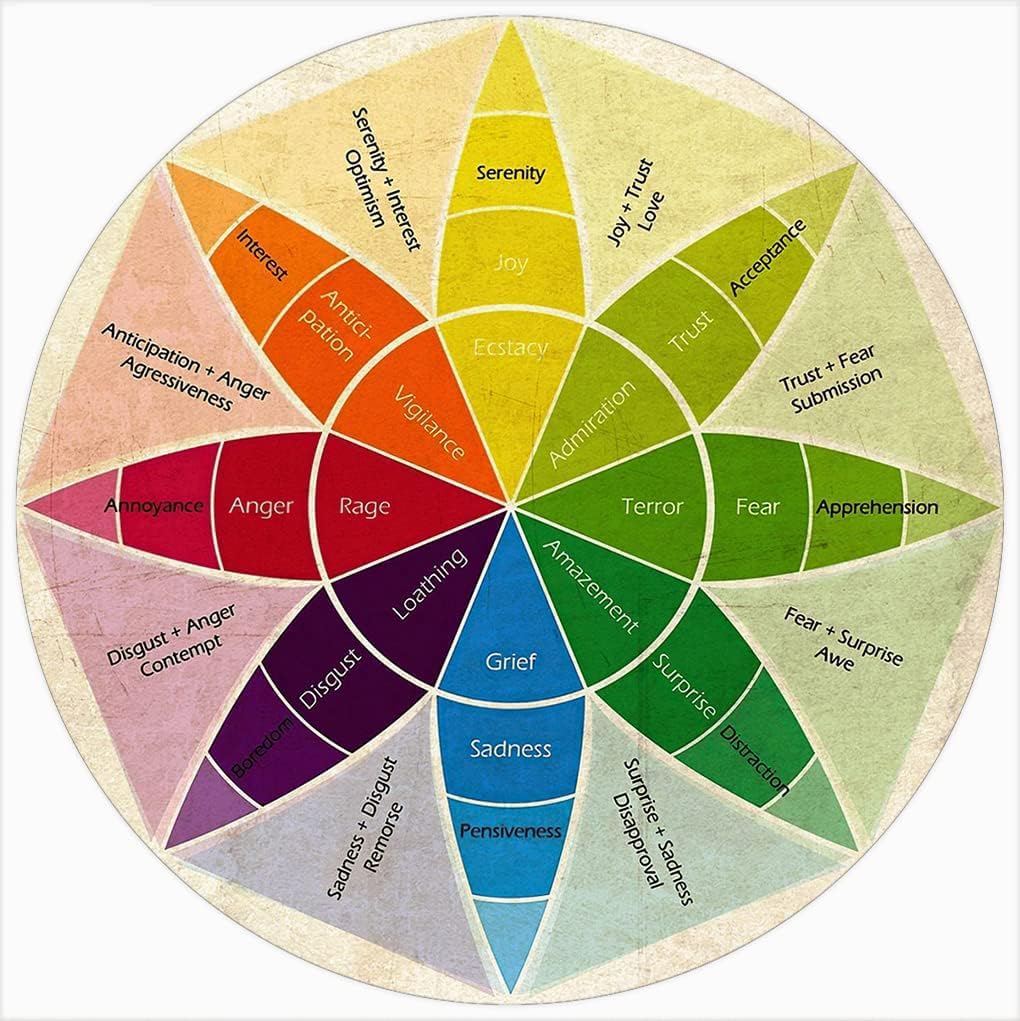 Kisoyo Round 16 Wheel Of Feelings And Emotions Chart Round Metal Tin Sign,Mental Health Awareness Sign,Therapy Counseling Rustic Wreath Sign For Home Kitchen Living Room Wall Decoration 12X12 Inch