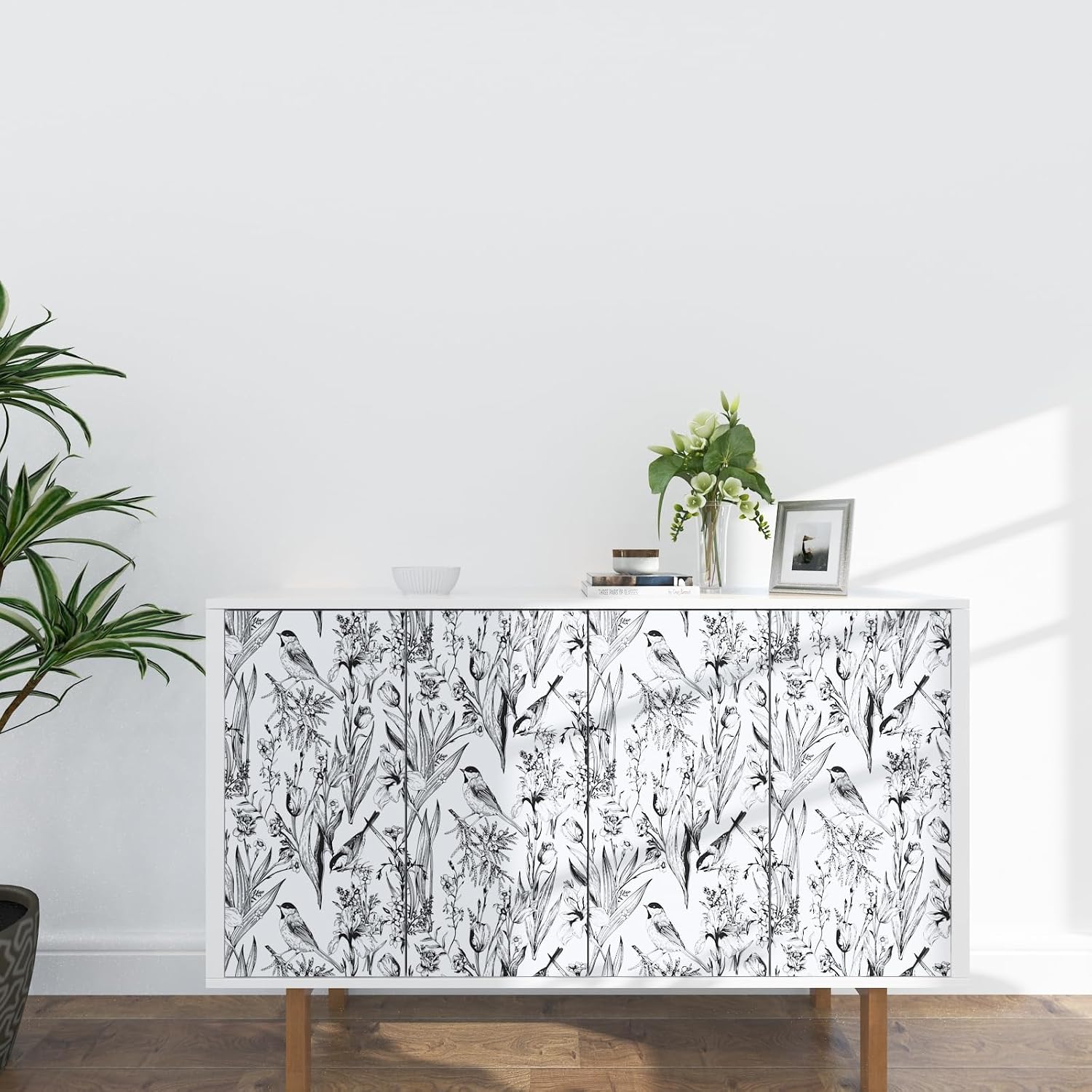 Laatse Bird Wallpaper Peel and Stick Modern Wallpaper 17.5" x 393" Vintage Floral Contact Paper Self Adhesive Wallpaper Leaf Wall Paper for Kitchen Cabinets Walls