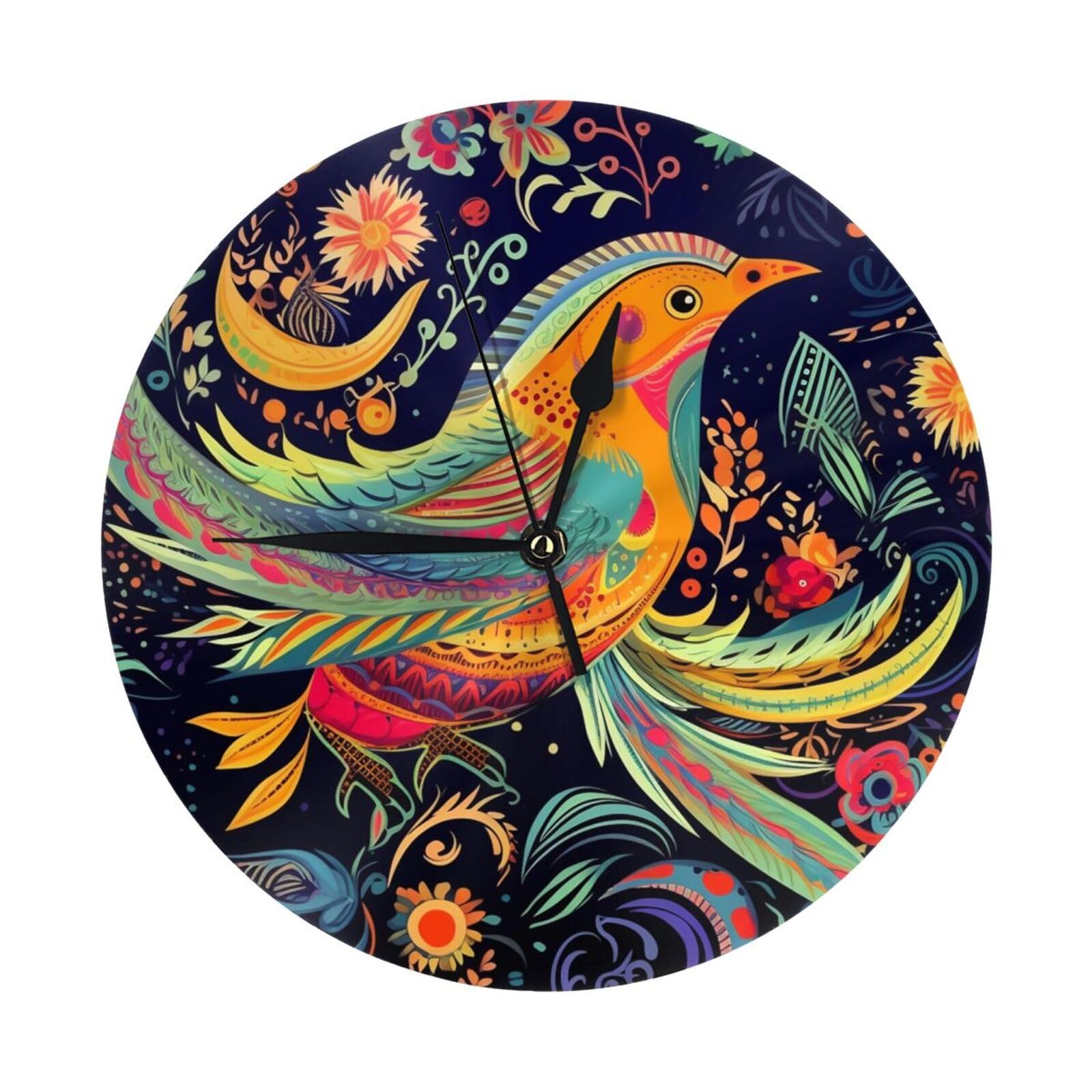 Horloge murale silencieuse pour chambre à coucher avec impression oiseaux KHiry