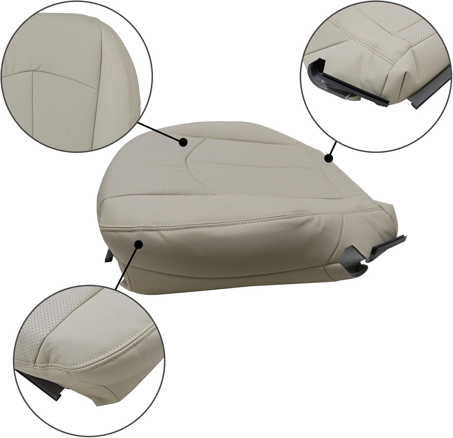 SecosAutoparts Tan Perforated Driver Bottom Replacement Microfiber Leather Seat Cover Compatible with Mercedes Benz E63 E280 E300 E320 E350 E500 E550 2003 2004 2005 2006 2007 2008 2009