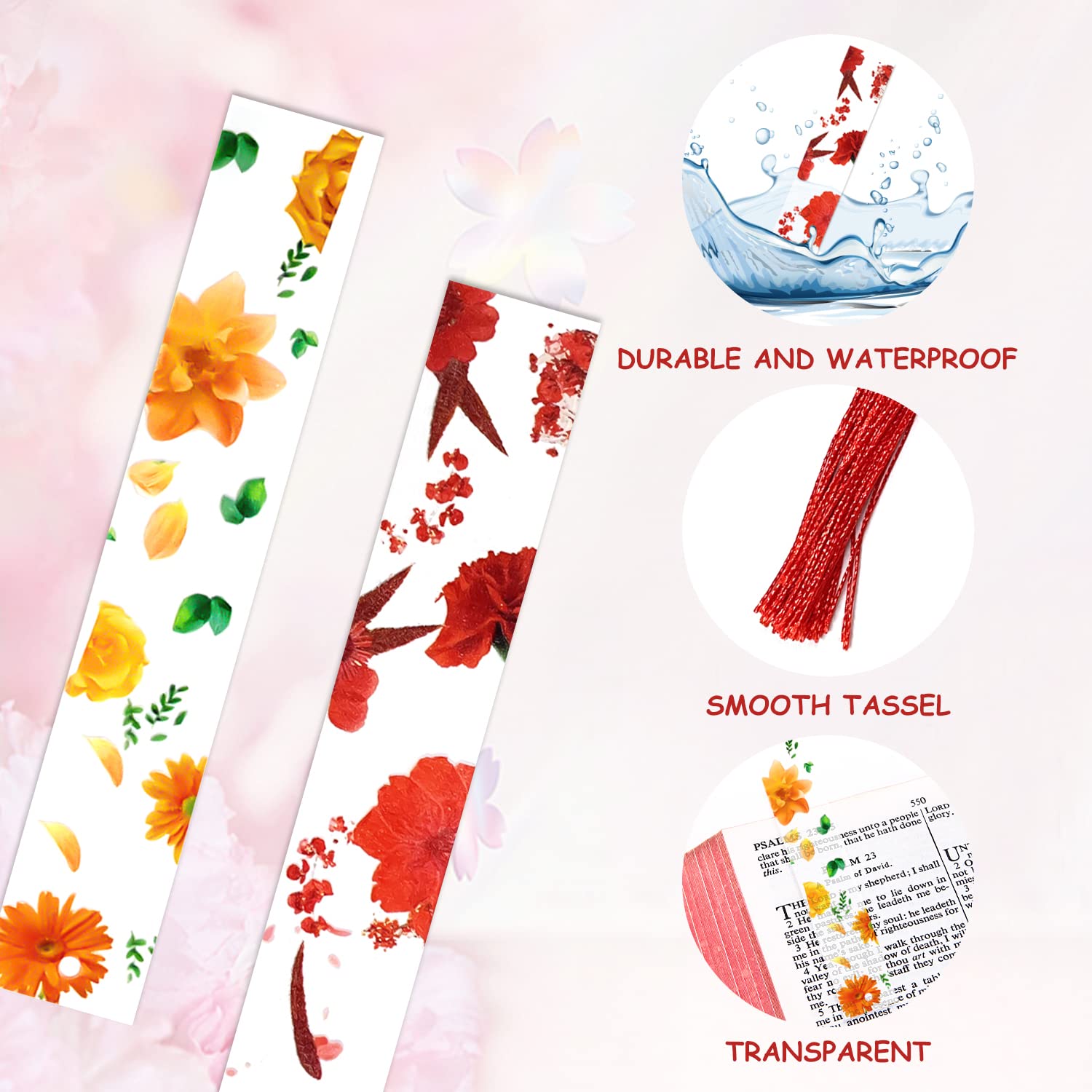 10pcs Handmade Bookmarks - 5pcs Blank, 5pcs Transparent Flower & Colorful Tassel Designs for Book Page Marking - Image 3