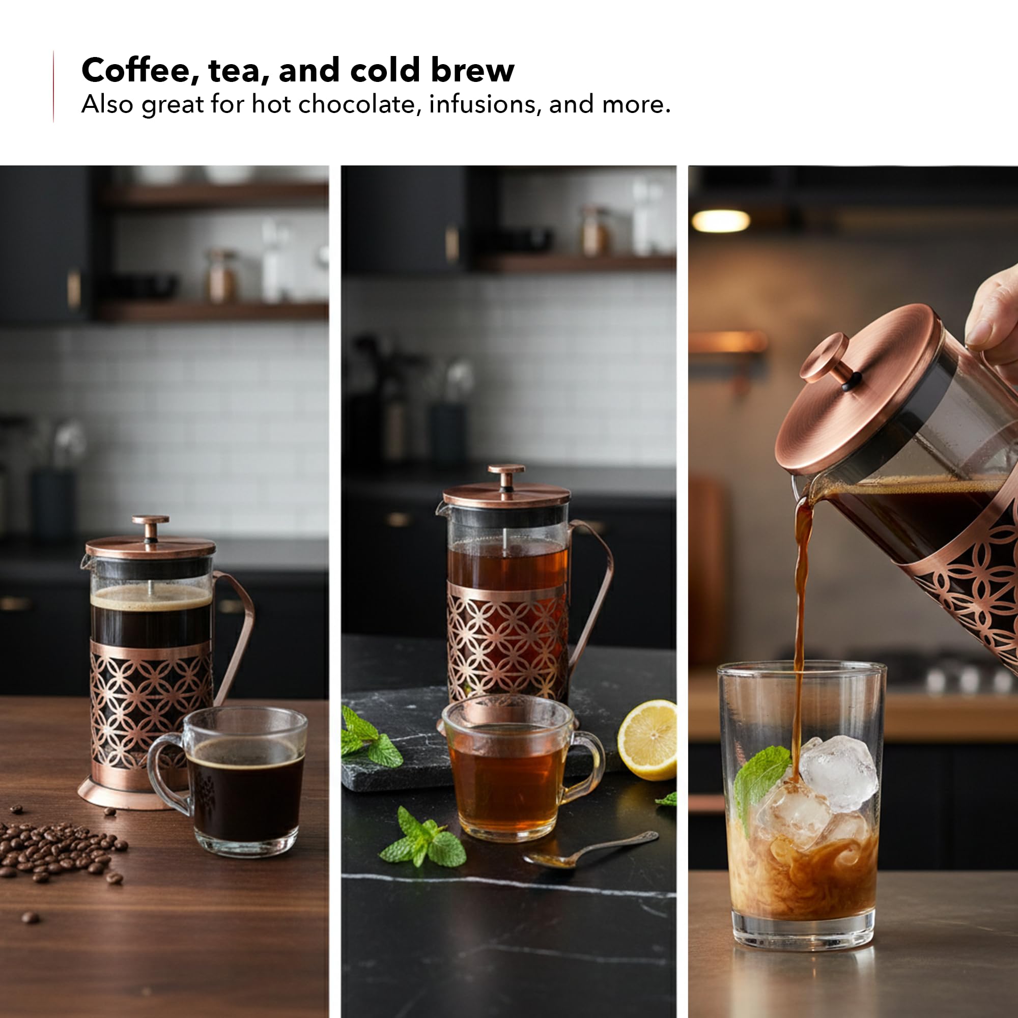 Cafetière en acier inoxydable Ovente - Idéale pour infuser du café et du thé 34 Ounce cuivré