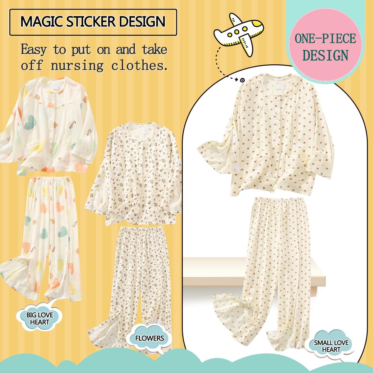 Women's Bedridden Patient Clothing,Fracture Suit,Disability Set with Full Opening on Both Sides,Suitable for Post Surgery Dialysis,Injuried Patients,Paralyzed Elderly(Small Love,L)