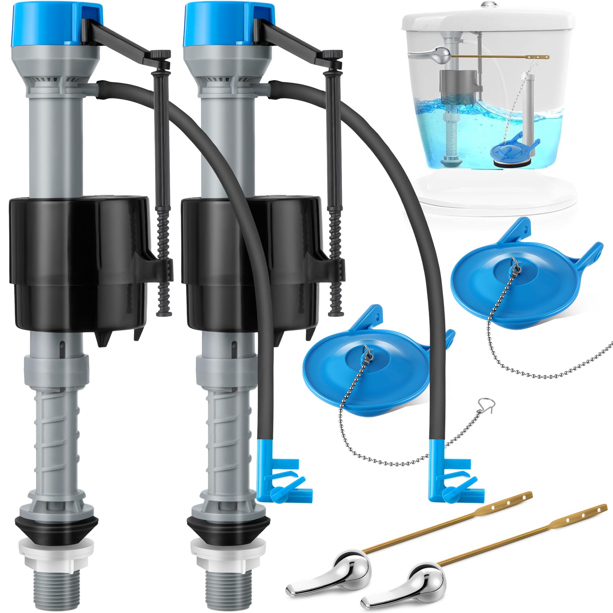 Saillong 2 Set 3 Inch Toilet Fill Valve Replacement Kit with 3 Inch Flapper, Universal Fill Valve, Front Mount Toilet Flush Brass Handle, Adjustable Water Level, Quiet, Easy to Install(Blue)