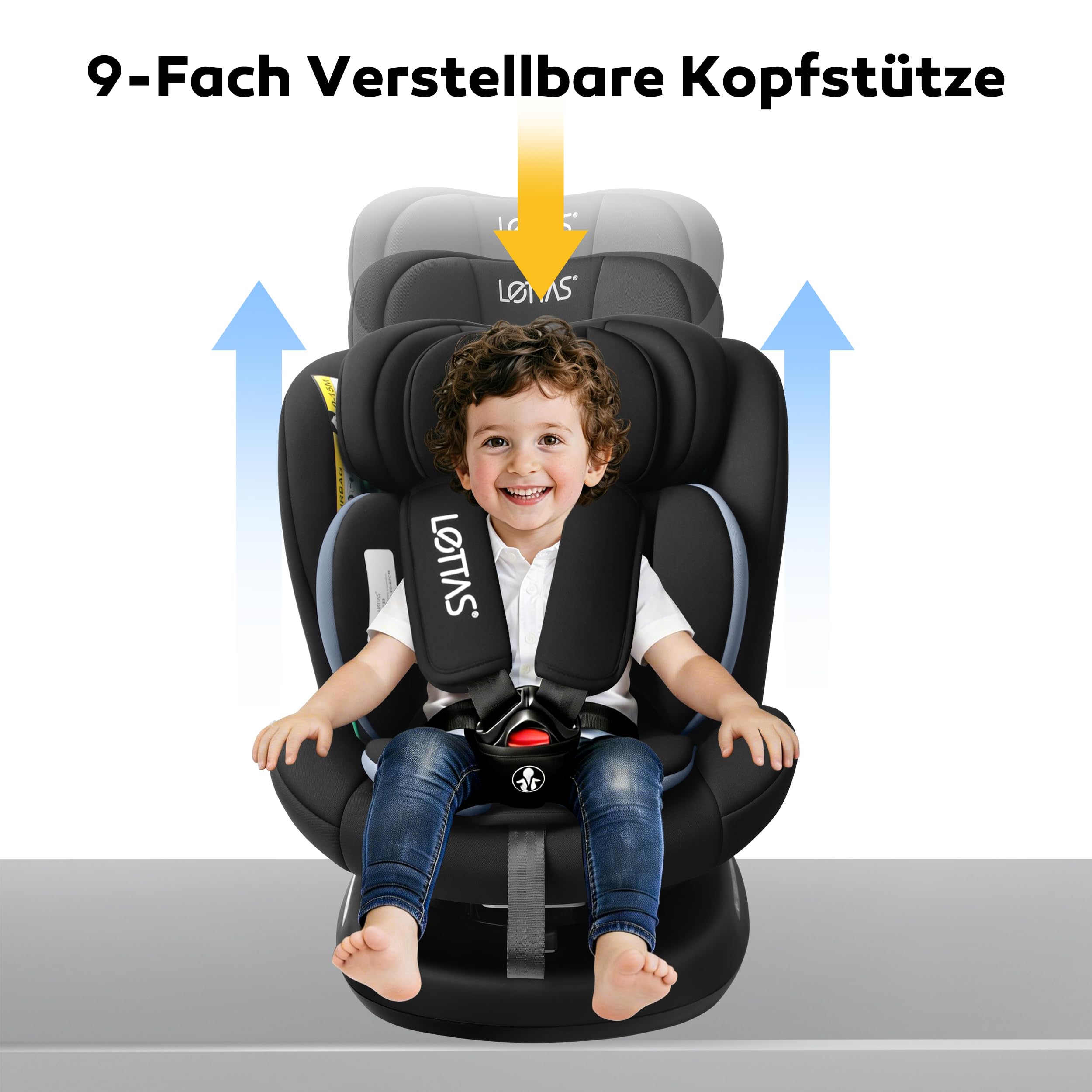 LETTAS I-Size 360° Drehbar Kindersitz, Autositz 0-12 Jahre (40-150 cm), Kinderautositz mit Isofix Verstellbarer Kopfstütze, ECE R129
