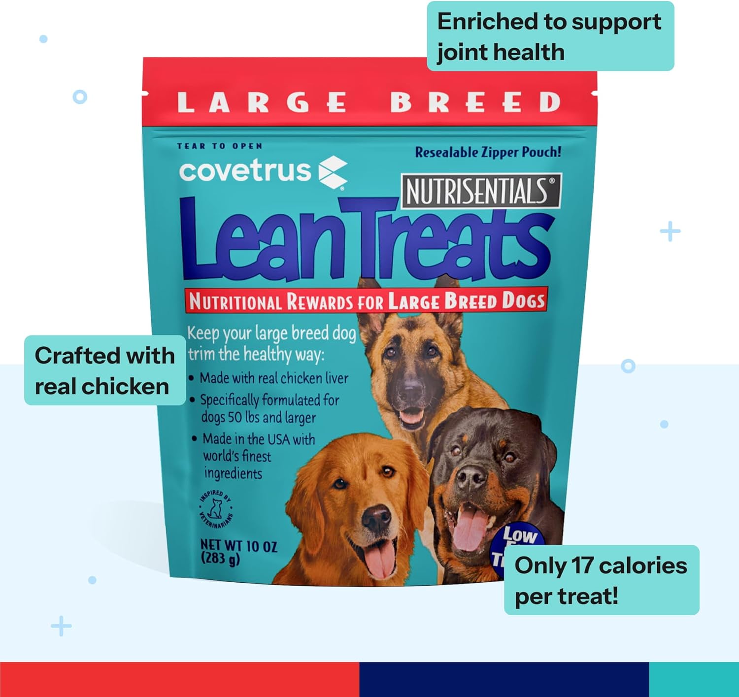 Covetrus Nutrisential Lean Treats for Large Dogs - Soft Dog Treats for Large Dogs - Nutritional Low Fat Bite Size - Chicken Flavor - 10oz - 8 Pack