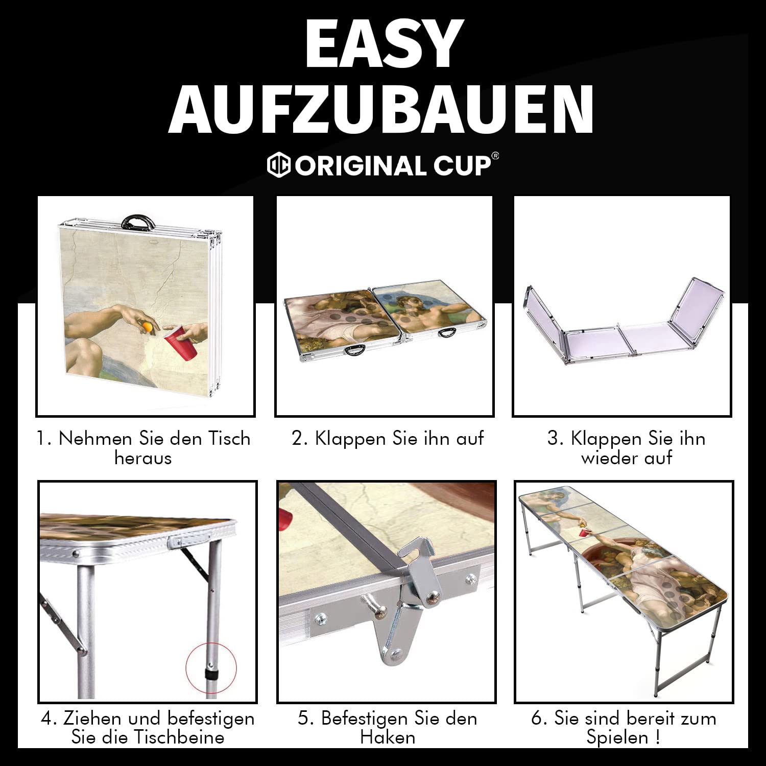 Beer Pong Offizieller Tisch God | Premium Qualität | Offizielle Maße | Wasserdicht | Kratzfest | Zusammenklappbarer | Transportabler | Party- und Aperitifspiel | Trinkspiel | OriginalCup®