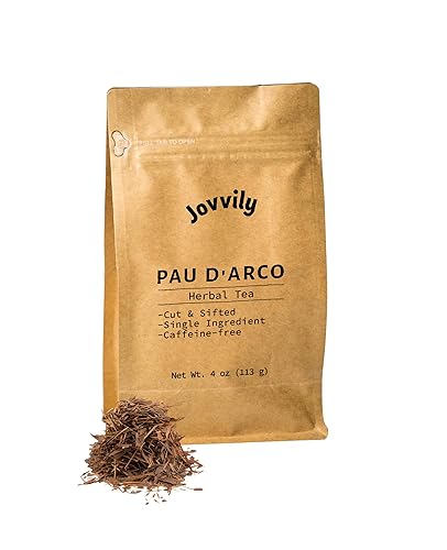 Jovvily Pau D'Arco - 4 oz - Cortado y tamizado - Té de hierbas - Libre de cafeína