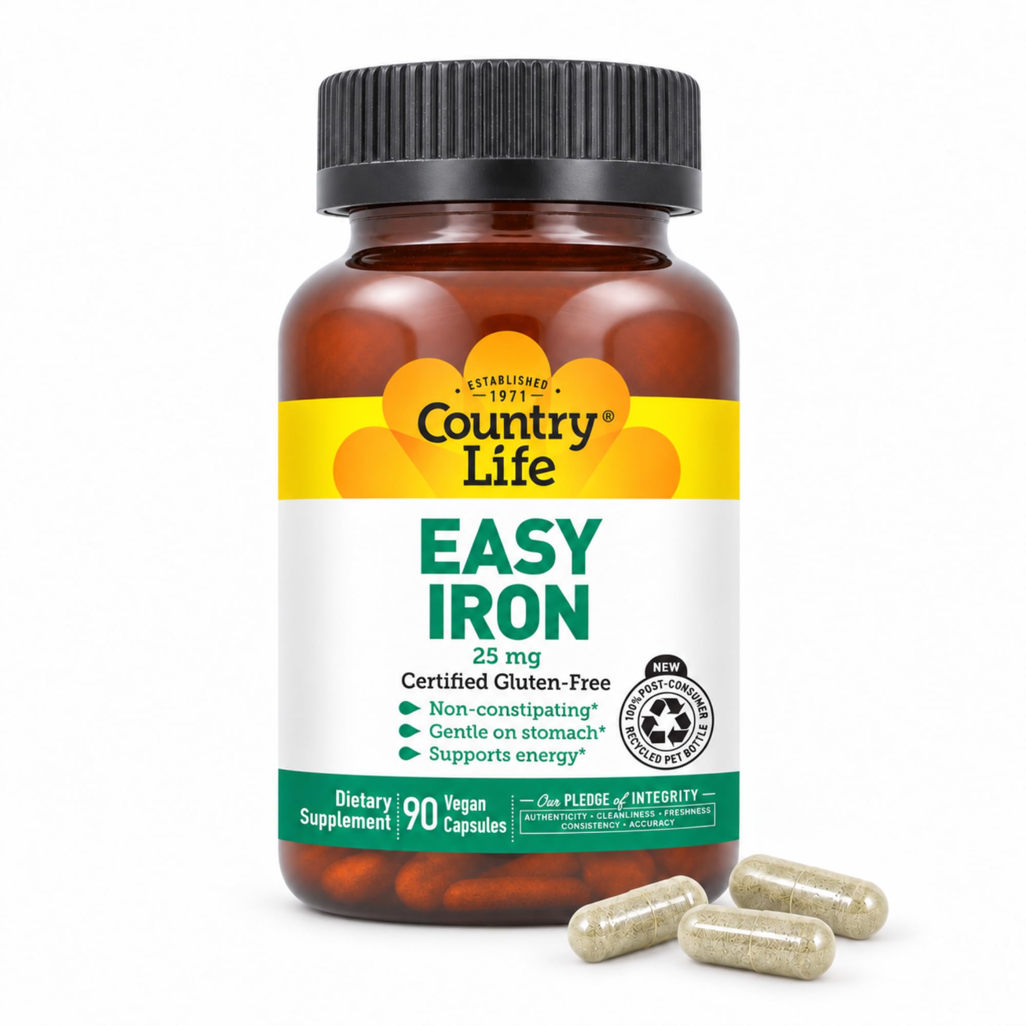 Country Life Easy Iron 25mg Κάψουλες - Απαλό Ferrochel - Vegan συμπλήρωμα βιταμίνης για γυναίκες και άνδρες - Υποστηρίζει την ενέργεια του σώματος