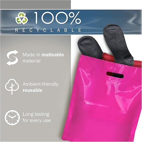 Miniatura 6 de Pink Merchandise - Bolsas de plástico para compras, paquete de 200 unidades de 12 x 15 pulgadas con 1.5 mil de grosor, asas troqueladas, perfectas