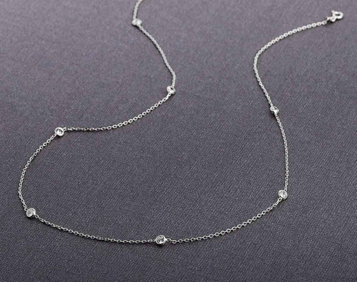 Adabele Solid 925 Sterling Silver Simulated Diamond By The Yard Station CZ Bezel Cable Link Chain Necklace Cute Thin Dainty Hypoallergenic Women Jewelry - Image 4