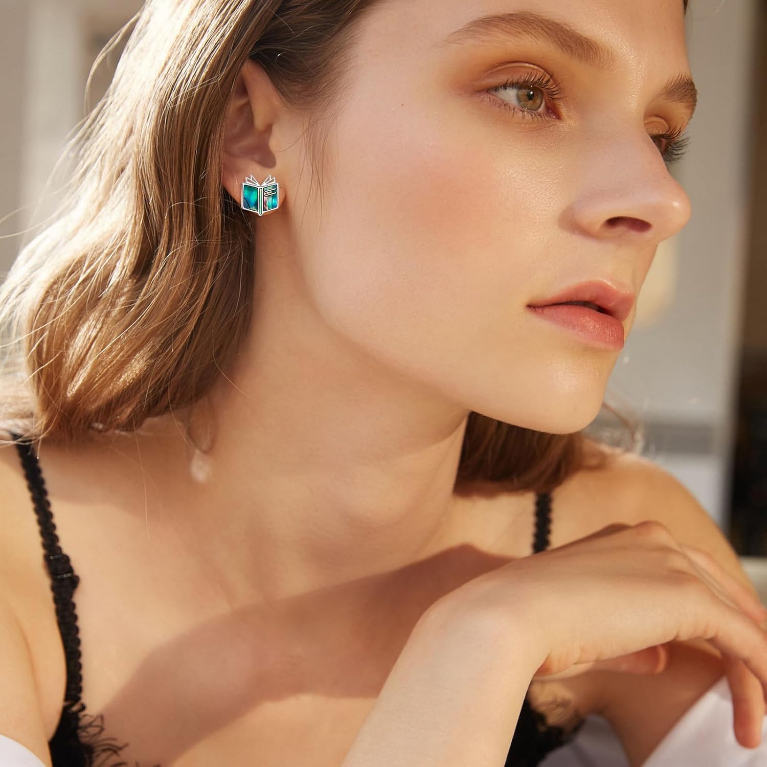 Alphm 925 Sterling Silver Book Stud Earrings for Women Cute Librarian Book Jewelry Present for Librarians Reading Lovers