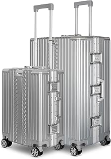 SPARSET M+XL Reisekoffer Alu-Rahmen mit ABS & TSA Nummern-Schloss Handgepäck M(53cm)+Checkin-Trolley XL(75cm) Hartschalenkoffer | Silber