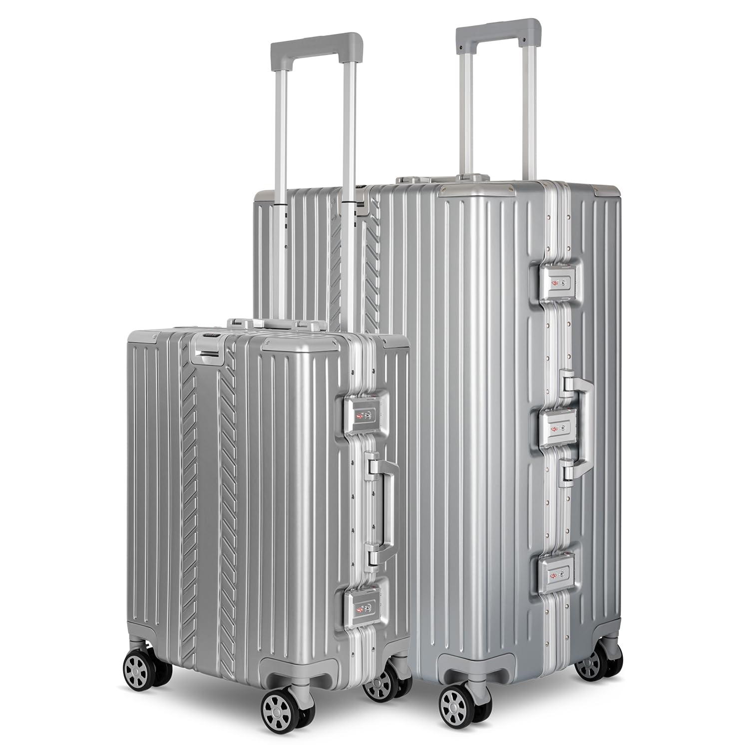 WINLIFE ZESTAW OSZCZĘDNOŚCIOWY M+XL Walizka podróżna z ramą aluminiową z ABS i zamkiem numerycznym TSA Bagaż podręczny M(53cm)+Walizka na kółkach do odprawy XL(75cm) Walizka z twardą skorupą | Srebrna