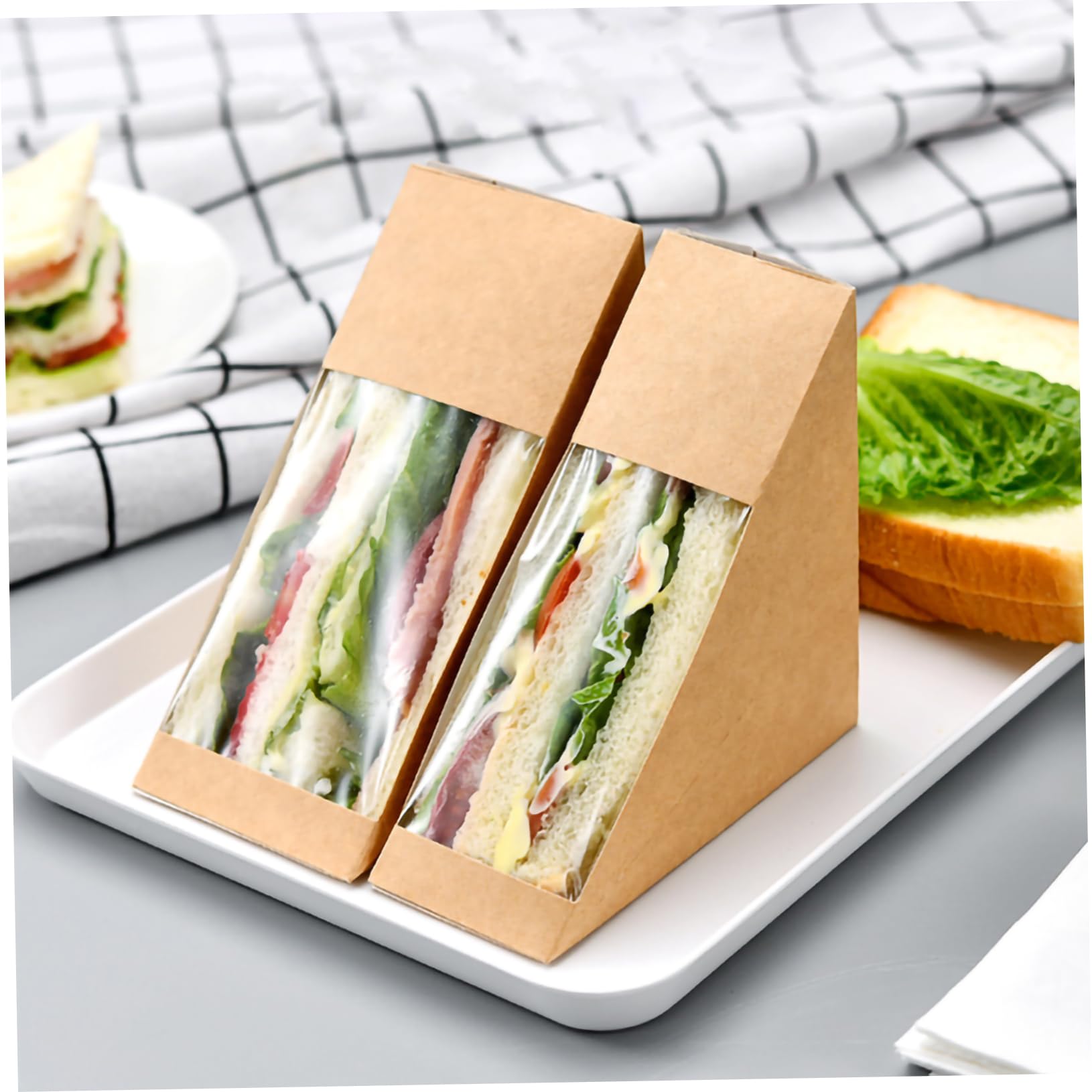 Alipis 100pièces Boîtes à Emporter Chinoises Papier Boîtes Kraft Triangulaires Pour Sandwichs Gâteaux Et Desserts