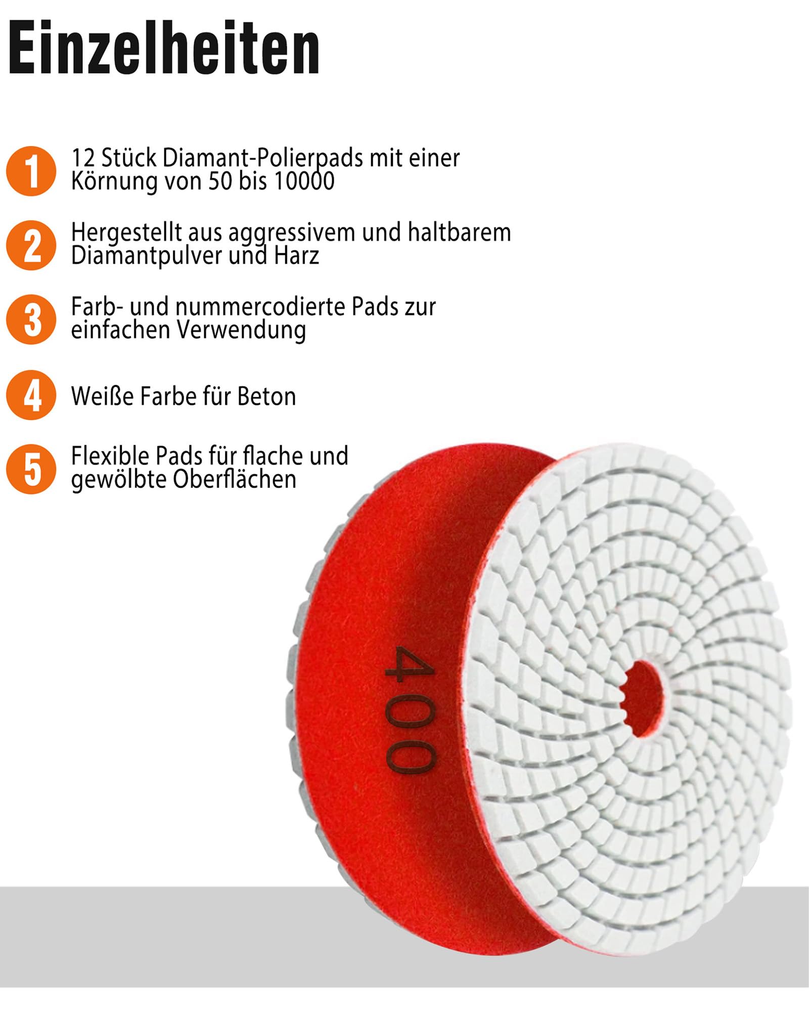 16 Pcs Tampons de Polissage Diamant: Disque a Poncer Pierre 125mm 50-10000# Polissage avec Pads pour Marbre Pierre Béton Granite Avec Disque en Caoutchouc M14
