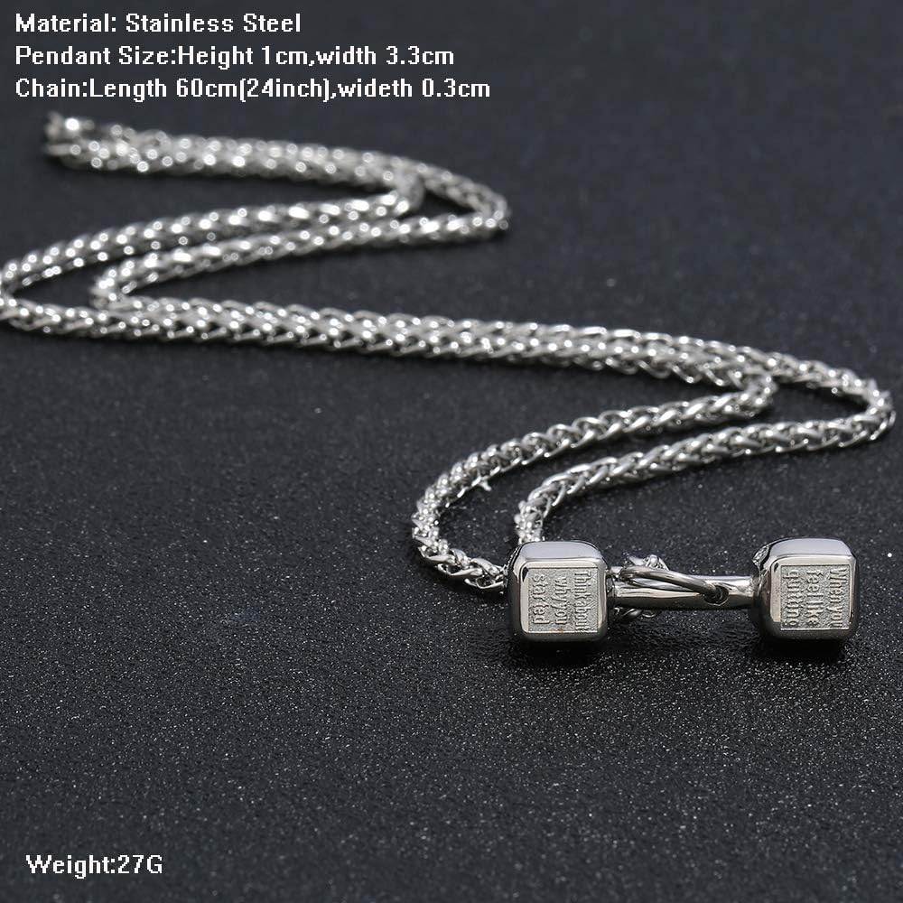 FIZIZDH Stainless Steel Weightlifting Barbell Pendant Necklace, Unisex, 24 inch Keel Link Chain - Image 4