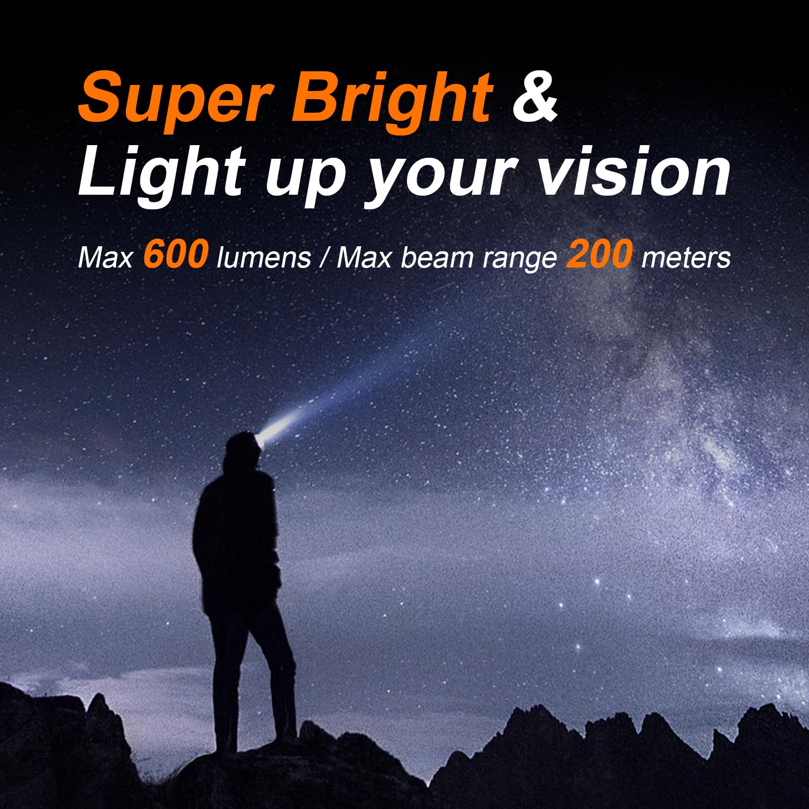 GRIFEMA GD303 Linterna Frontal LED Recargable, 8 Modos Luz 8 LEDs, IPX45 Impermeable y Liviana, para Correr de Noche, Camping, Pesca, Excursión