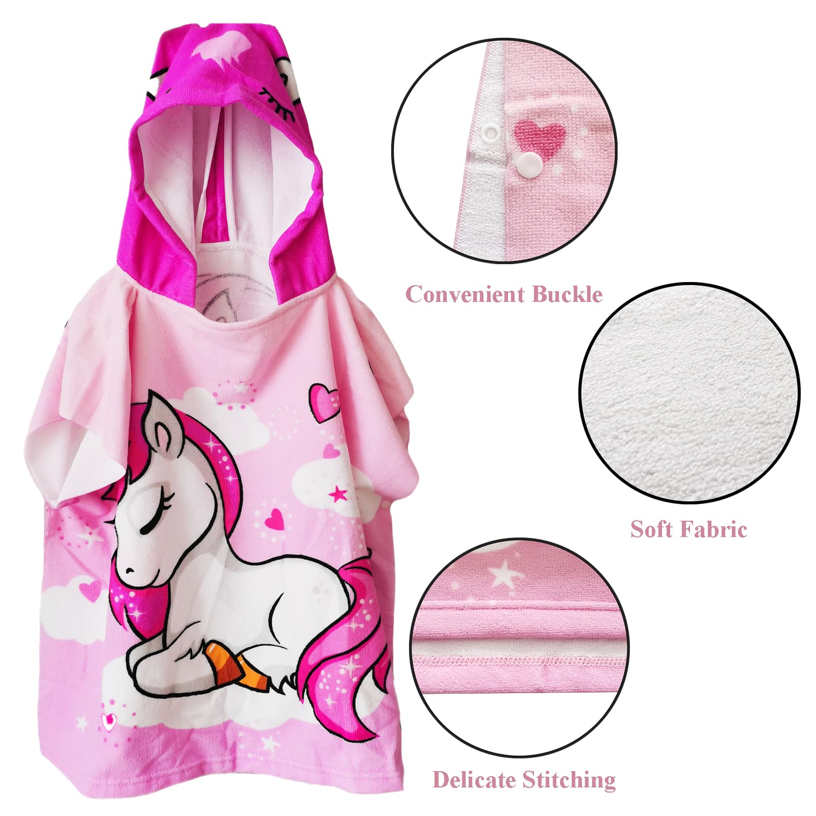 Asciugamano Poncho, Nuotare Piscina Accappatoio, Mantello Accappatoio, per Ragazze Ragazzi Bambini Asciugamano 2-8 Anni (Rosa)