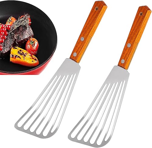2 espátulas de pescado ranuradas de acero inoxidable, espátulas para parrilla, huevo, tortilla, espátula para panqueques, espátula para tortitas de