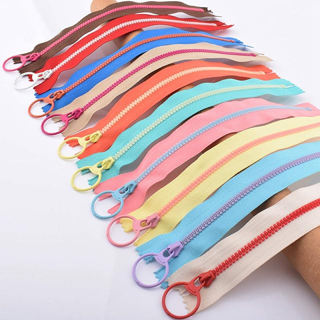 Hossom 20cm Resin Zippers, Nylon Coil Zippers, Colors Zippers with Metal Ring, Colorful Zippers Supplies for Tailor Sewing Crafts Handbags Clothing Accessories - 20pcs