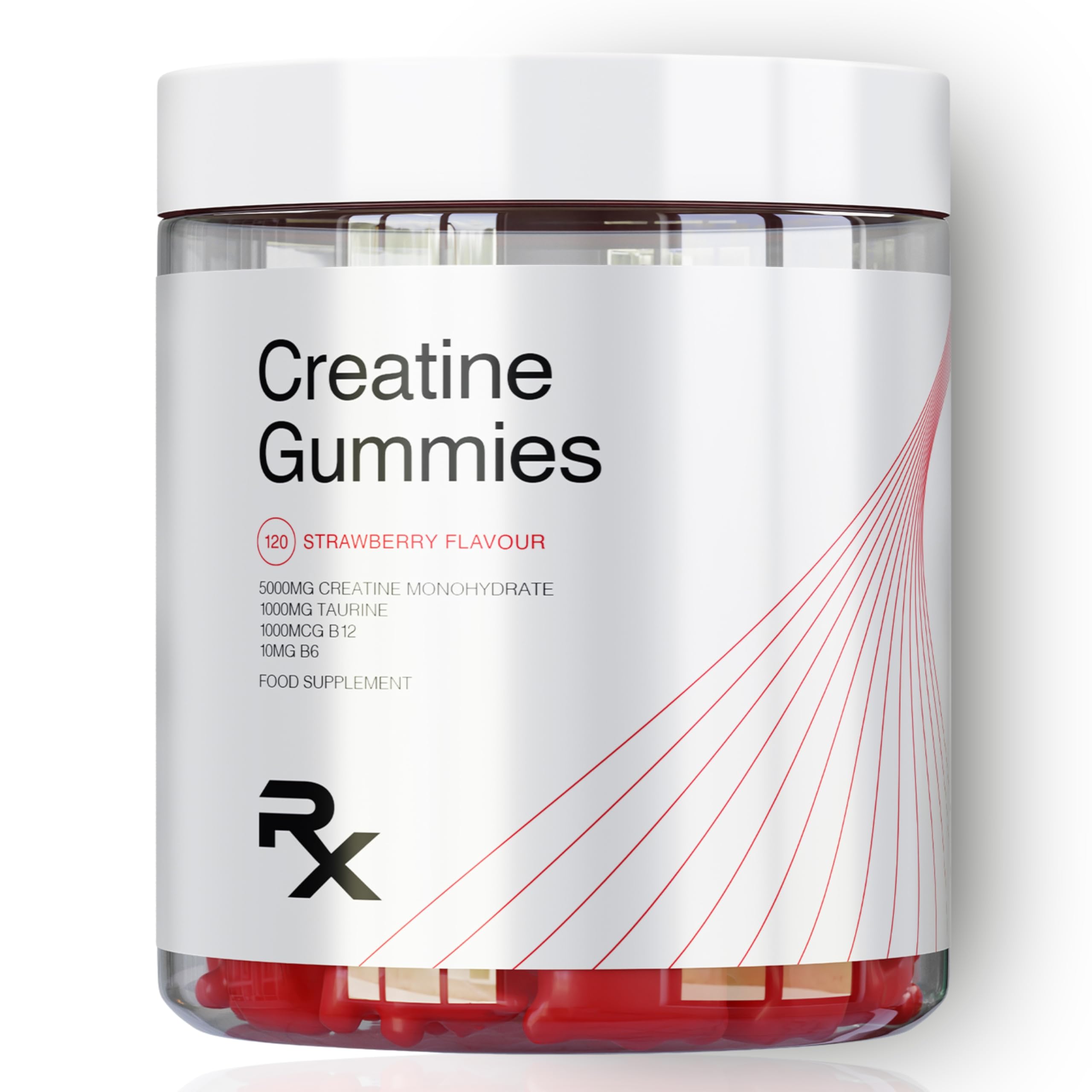 Creatine Monohydrate Gummies - 5000mg per Serving 1 Month Supply for Men and Women. Plus B12, B6 & Taurine. 120 Sugar Free & Vegan Chewable Creatine Gummies (120 Count, Strawberry)