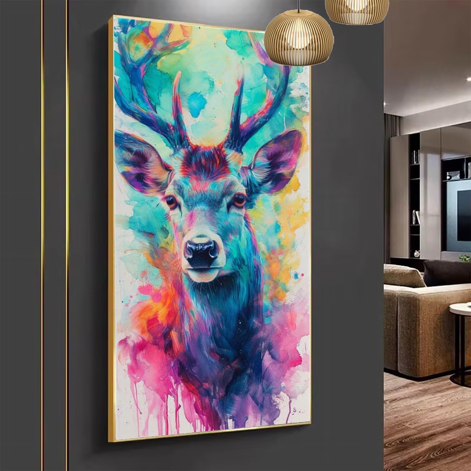Peinture Numero Adulte Couleur Peinture Par NuméRos Grand Format Cerf Loisirs CréAtifs Adultes Enfant DIY NuméRo D'Art Complet Kit DéButants ,Cadeau GarçOns Filles 3+ Ans, Sans Cadre 80x160cm M-1057