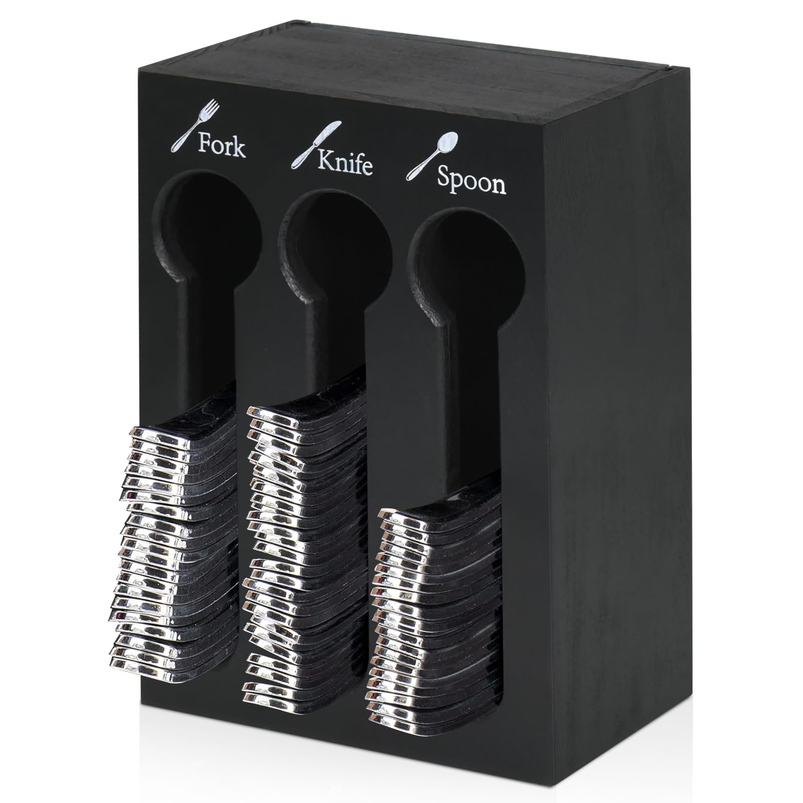 Wooden Utensil Dispenser for Fork Knife Spoon, 3-Compartment Cutlery Organizer for Countertop, Flatware Holder for Party Wedding Kitchen