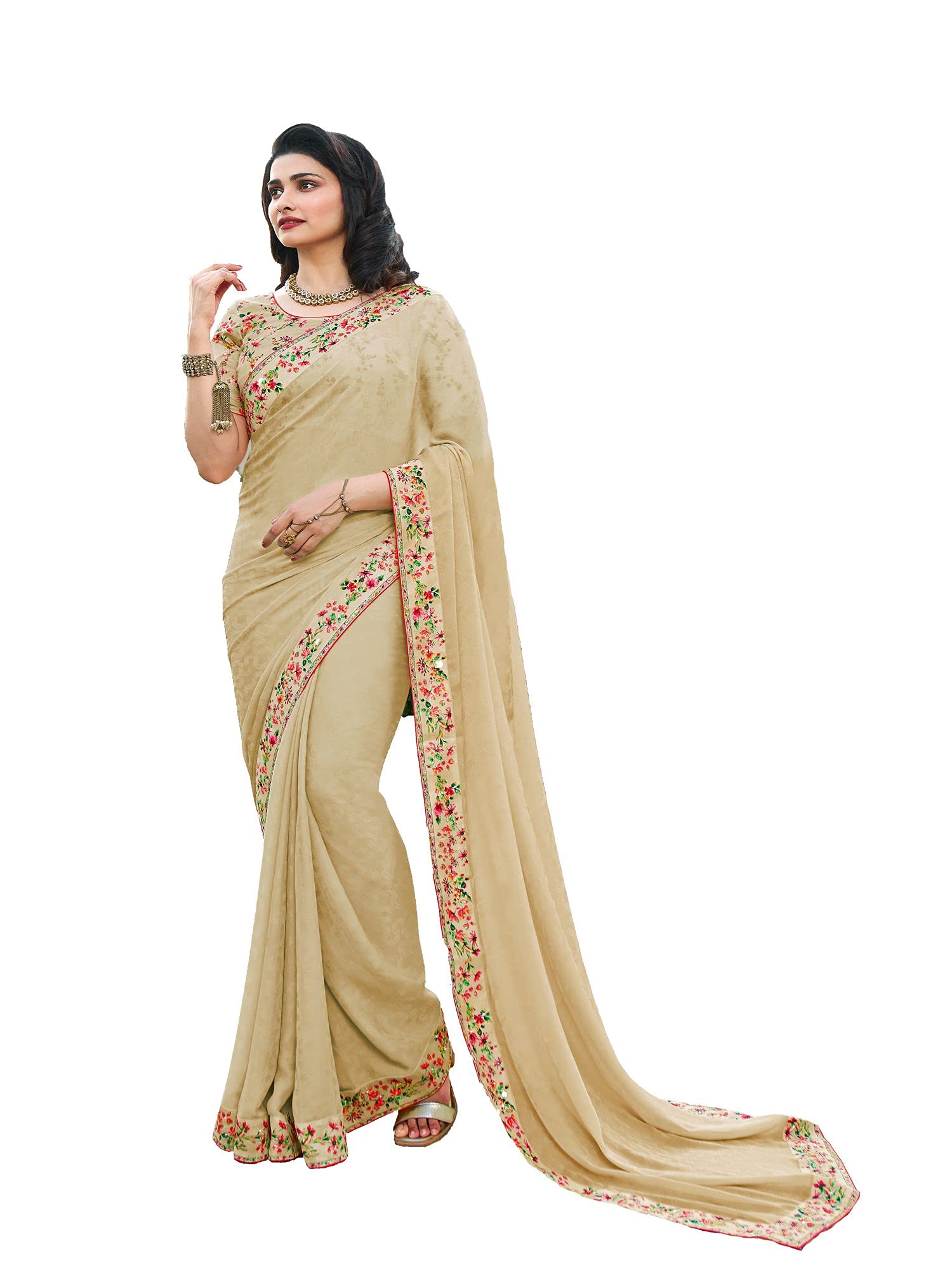 Rihana fashionRihana fashion Indian Women's New Fancy Plain Sarees With Digital Print Less & Unstitched Blouse Piece - A 43