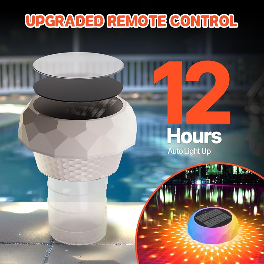 2 in 1 Floating Pool Lights Solar Powered with Chlorine Floater, Pool Lights that Float with Remote Control, 8 Lighting, Timing Mode, IPX68 Waterproof for Inground Pool, Pool Party - image 5