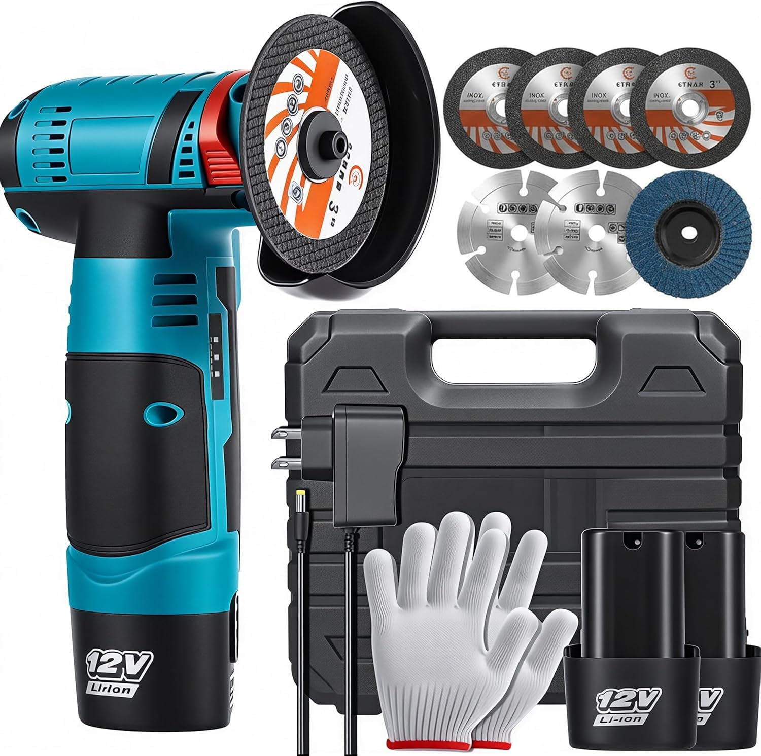 Mini Cordless Angle Grinder, 12V Battery Grinder, 19500RPM, 2 Batteries, 7 Cutting Discs, 76 mm Electric Small Grinder for Grinding, Polishing, Cutting