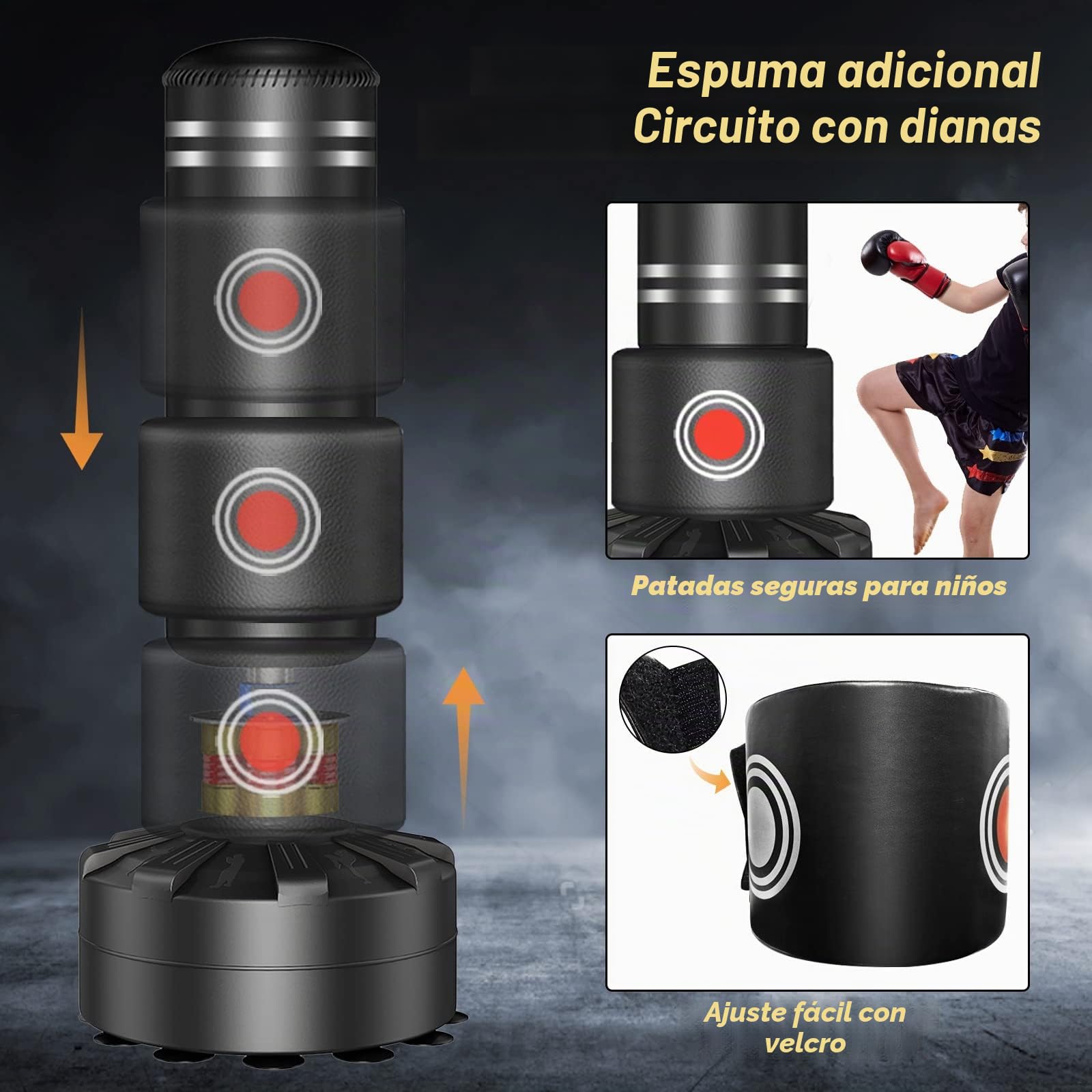 Kitopa Saco de Boxeo de Pie Adulto, Saco de Boxeo Pesado de 178cm con Soporte para Adultos Jóvenes Niños Resistente a los Desgarros, Recuperación Rápida, Base de Ventosa