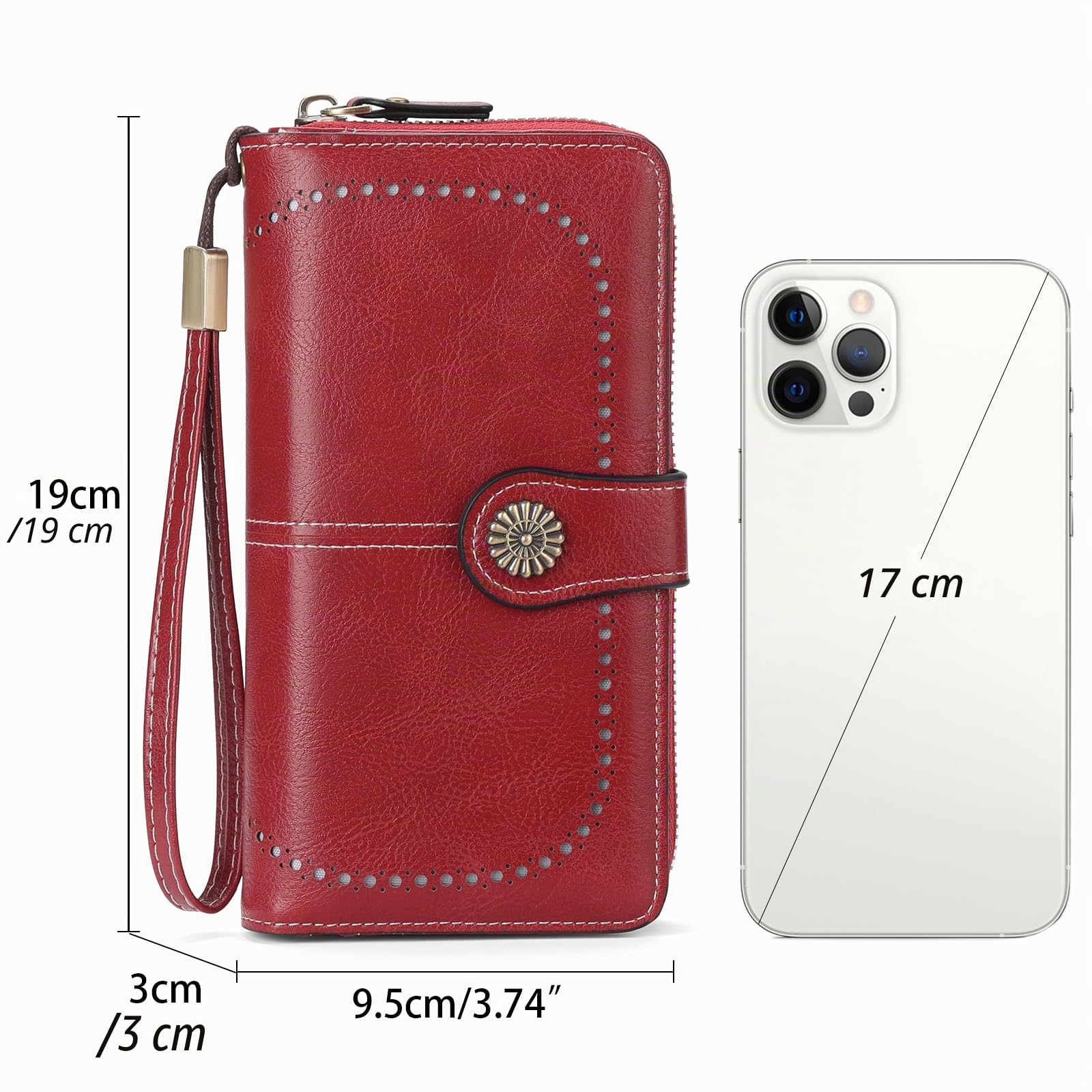 GOIACII Portefeuille Femmes en Cuir Grande Capacite Porte Monnaie RFID Blocage avec Chequier 13 Emplacements pour Cartes et Bracelet