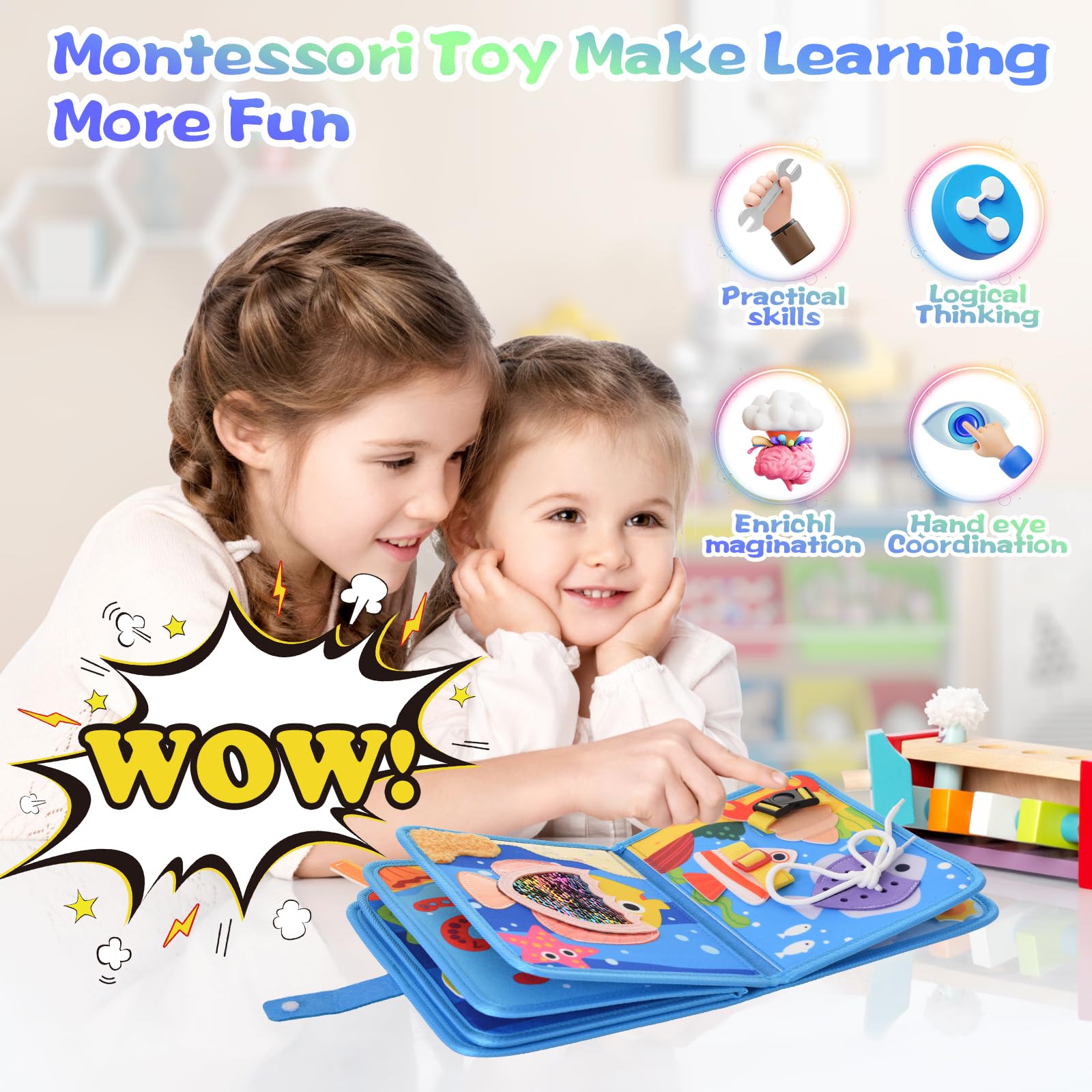 AIGOCITY Busy Board Montessori Toy for 1 Year,Busy Book with 3D Sea Theme,10-in-1 Quiet Book for Early Education,Activity Board Gift Toy for 1 2 3 4 5 Years Girls Boys - Image 3