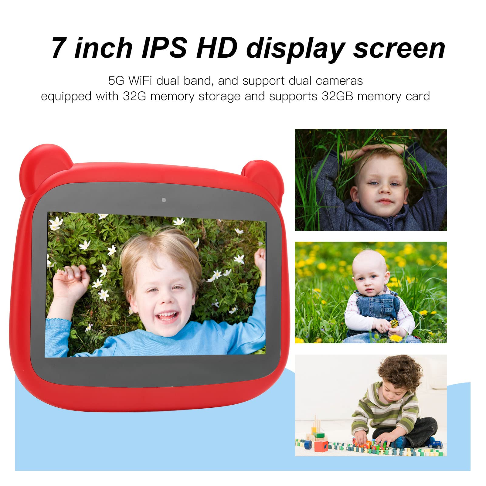32 GB Tablet dla Dzieci, 7-calowy Tablet LED Bear dla Dzieci, 5G WiFi Android 10 Tabletów z Baterią 5000 MAh, 2 GB + 32 GB, Procesor Octa Core, Podwójne Aparaty 2M 5M,