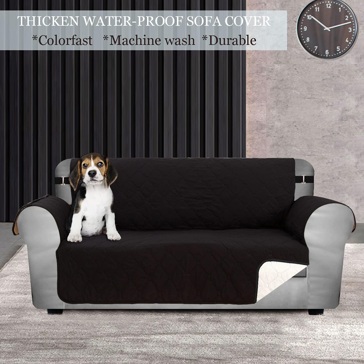 SHILV. HOME Waterproof Quilted Sofa Slipcover, Anti-Slip Silicone Backing Sofa Cover, Easy Fit Couch Cover Washable Furniture Protector with Elastic Straps for Pets Dogs Kids (Black,Sofa) : Home & Kitchen