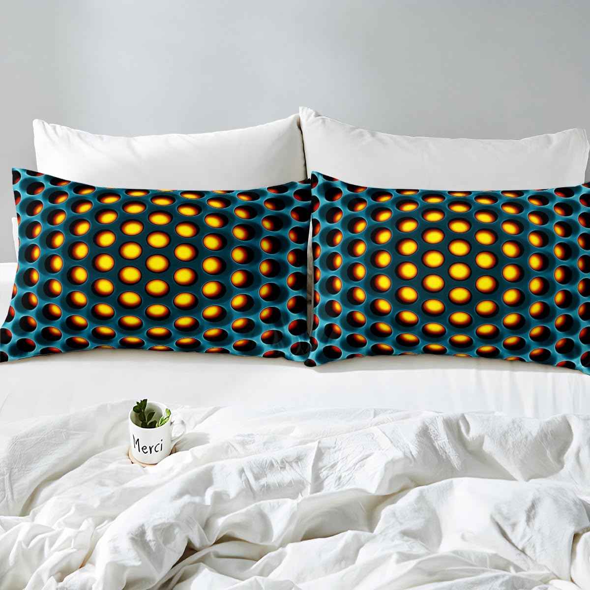 Kids Geometric Duvet Cover King Teen Boy Yellow Green Bedding Set Men Geometrical Stereoscopic Hole Pattern Comforter Cover Retro Neon Fashion Style Bed Set Reversible Black - Image 4