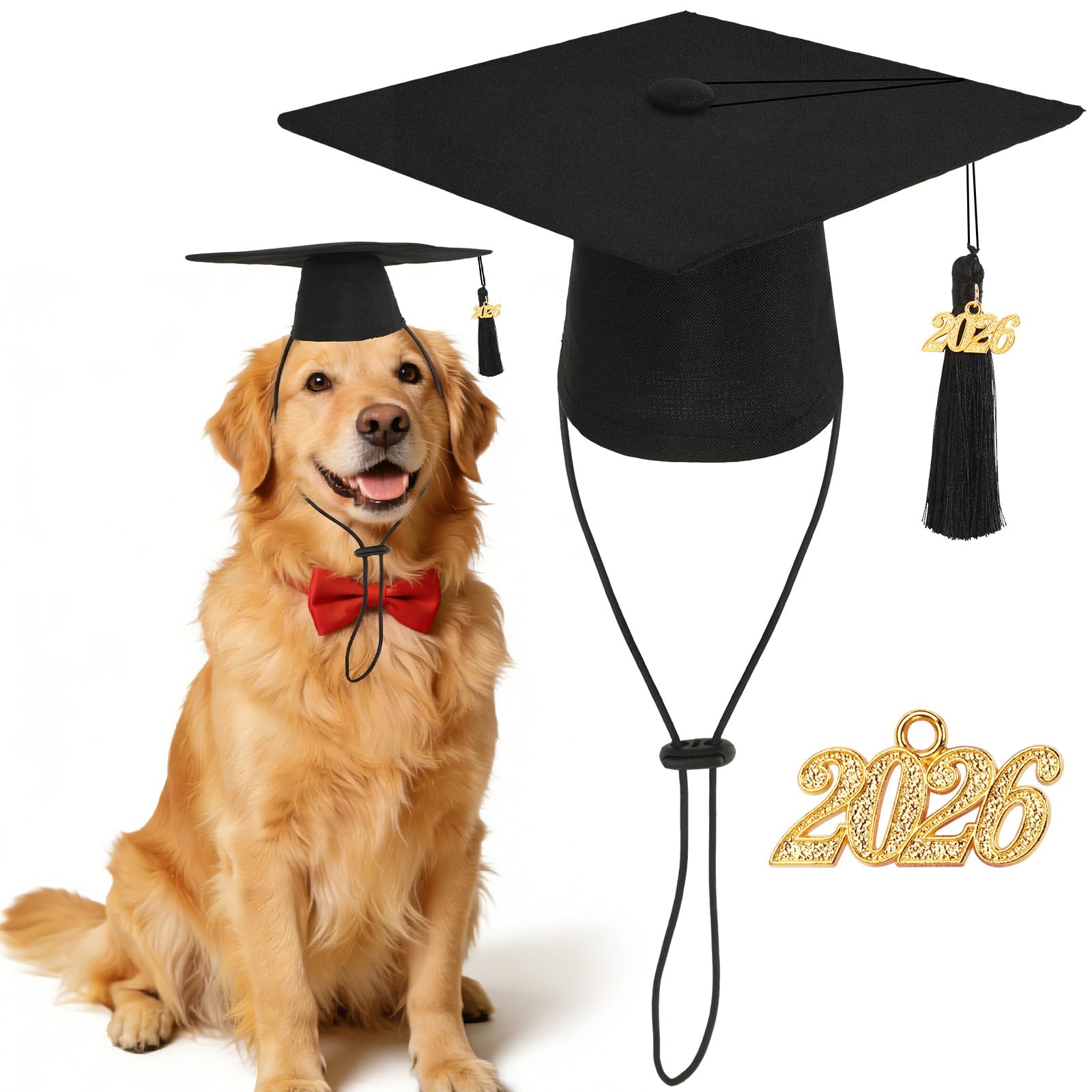 Photo 1 of JULMELON Pet Graduation Caps with 2026 Black Tassels, Dog and Cats Graduation Hats Adjustable Mini Graduation Caps for AKC Graduation Photo Props Holiday Costume Accessories