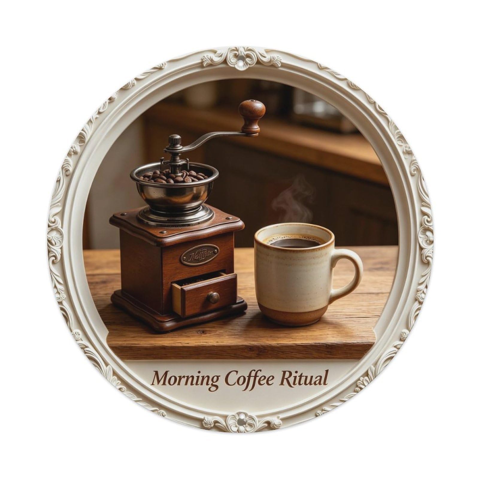 Morning Coffee Ritual Metal Tin Sign Plaque