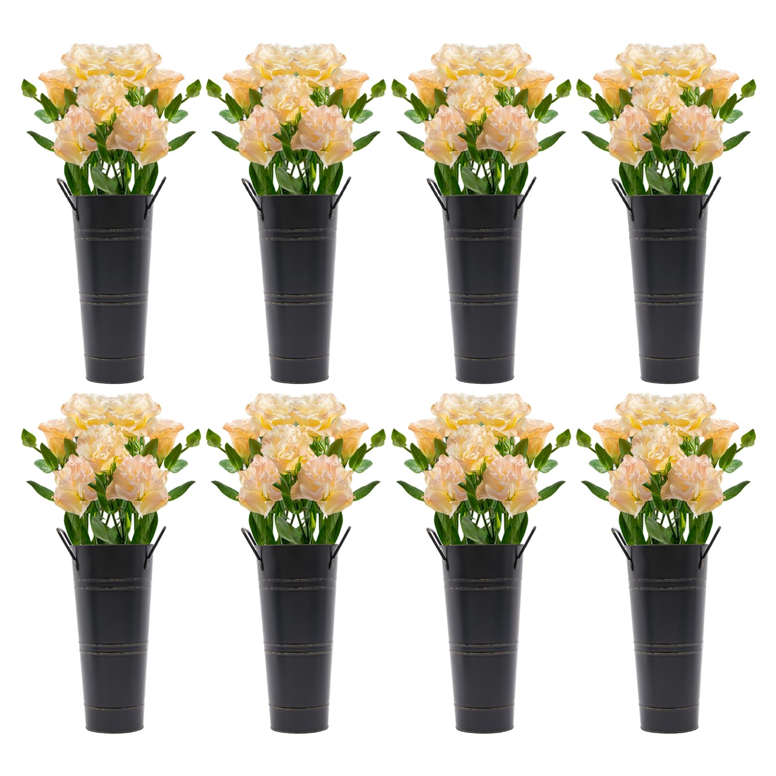 8PCS Metal Vases, Flower Vases for Bouquet, Flower Bucket Vase, Black Flower Vase for Bouquet, Farmhouse French Buckets with Handles, for Wedding Table Centerpiece Decorations, Flower Arrangement