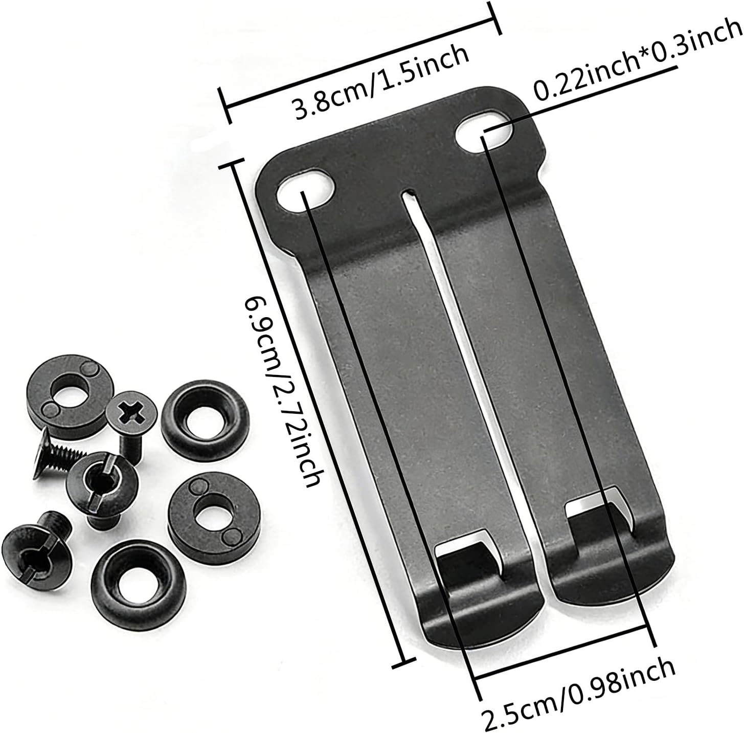 Stainless Steel Black Belt Clip for Kydex Sheaths, Universal EDC Gear Clip with Screws & Washers, Compatible with Knives & Multi-Tools