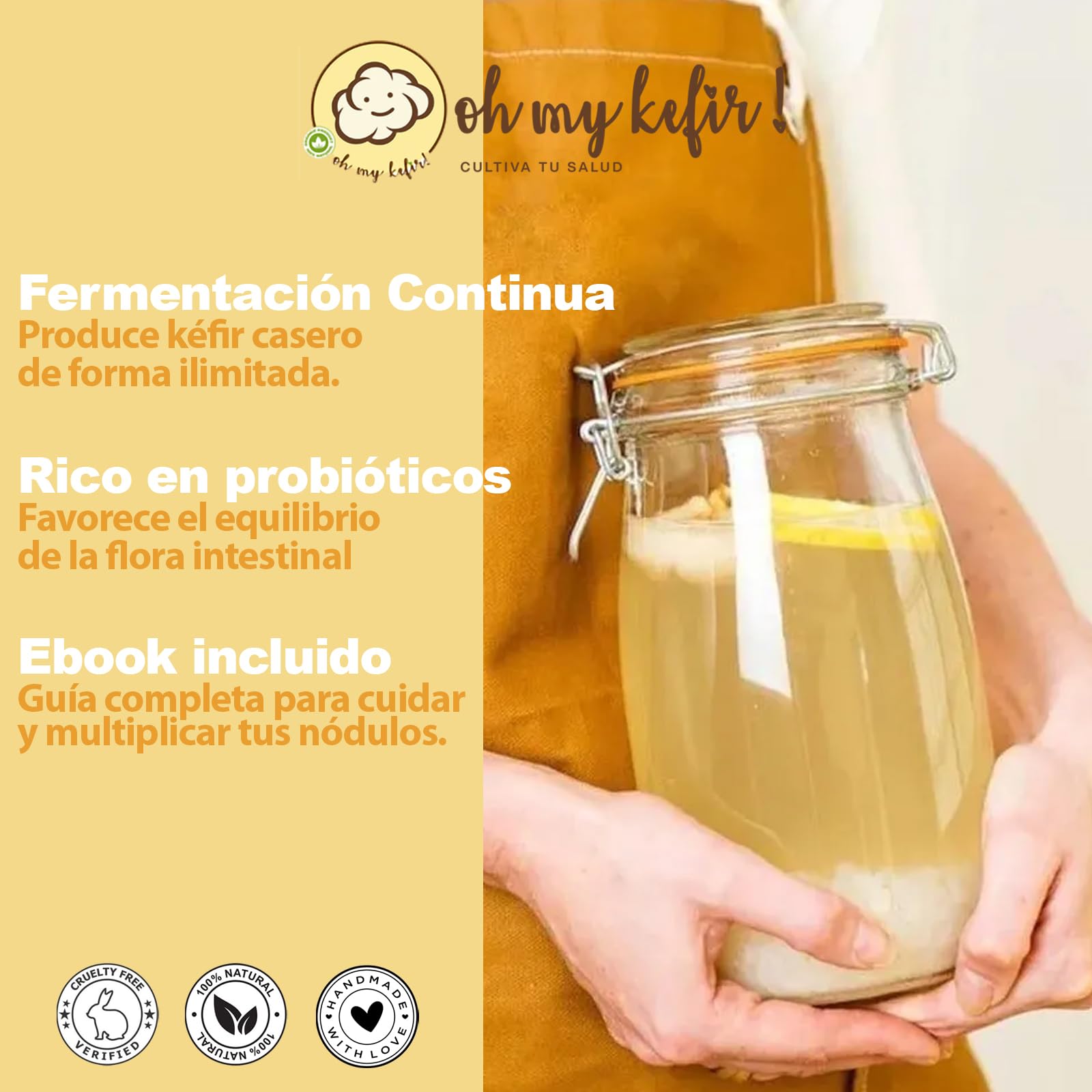 100g de Hongo/Nódulos Frescos de Kéfir de Agua + Instrucciones + Recetas + Ayuda y Asesoramiento en español - OH MY KÉFIR®