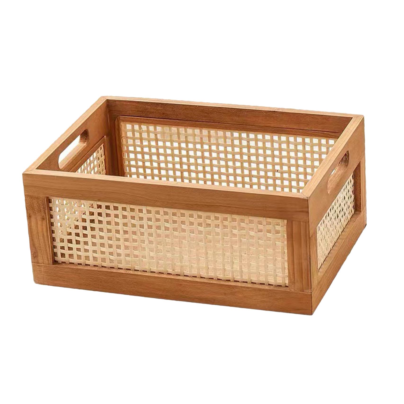 Scatola Portaoggetti in Legno Sintetico Leggero e Facile da Maneggiare Design Vintage Intrecciato, per L'organizzazione Cosmetici e Arredamento Casa, 35x25x16 Cm