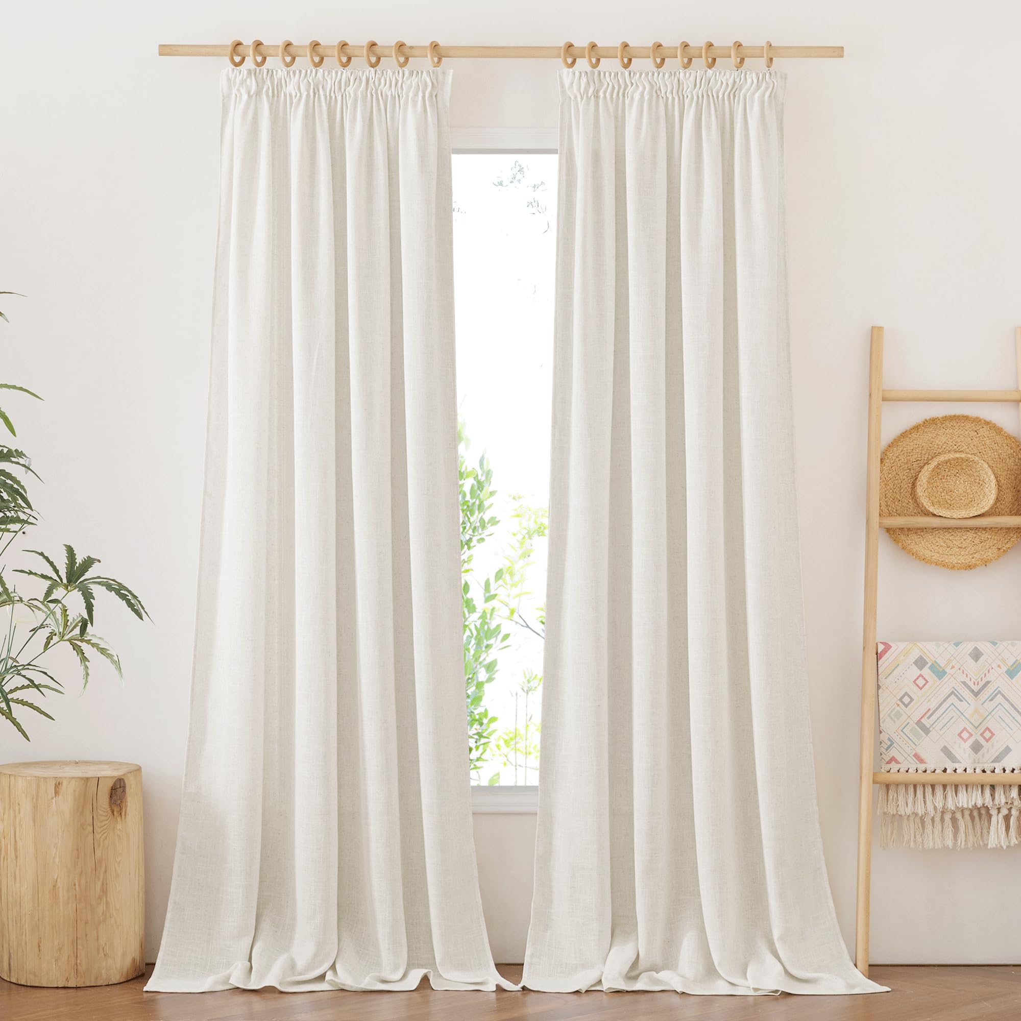 PONY DANCE Tende Lino Soggiorno 2 Pezzi 140x300 cm 200g/m² Semitrasparenti Crema