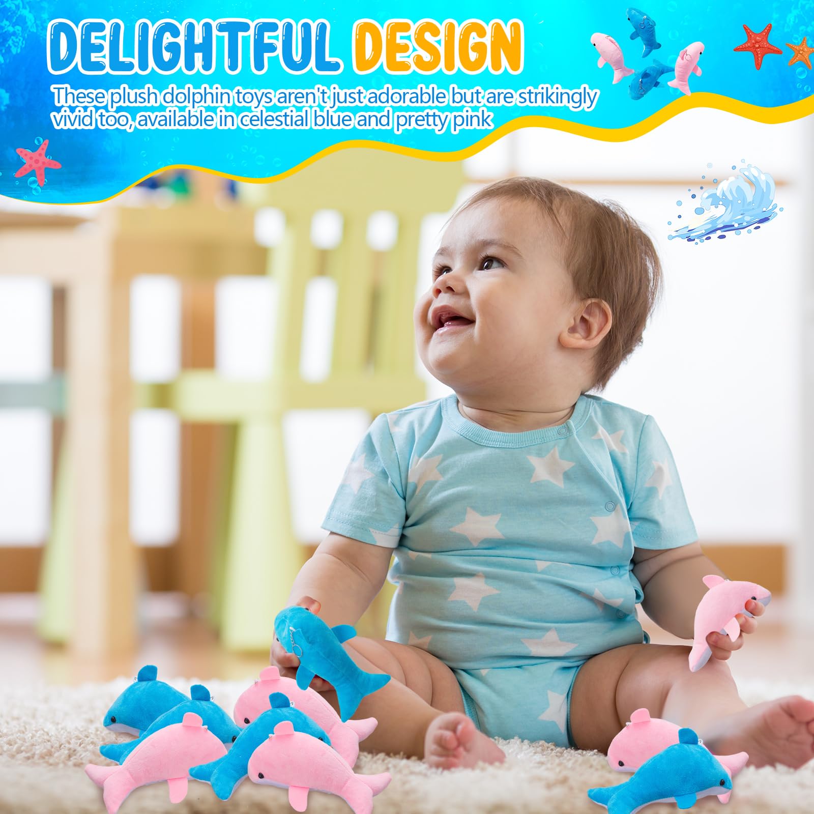 Arrowbash 20 Pcs Plush Dolphin Toys 7.1" Dolphin Plush Stuffed Animal Dolphin Keychain Soft Decorative Dolphin Charm Keyring for Ocean Life Party Favors Accessory Baby Shower Decor - Image 5