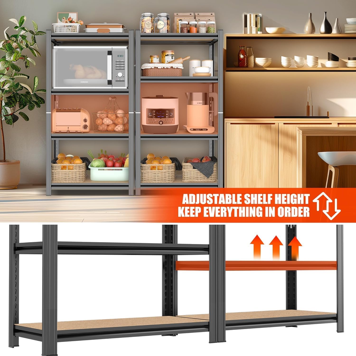 24"W x 12"D Metal Bookshelf | 4-Tier Heavy Duty Adjustable Shelf Height | Narrow Storage Unit | Wooden Board Bookcase for Study, Living Room, Office & Bedroom, Black(23.6" W x 11.8" D x 45.7" H)