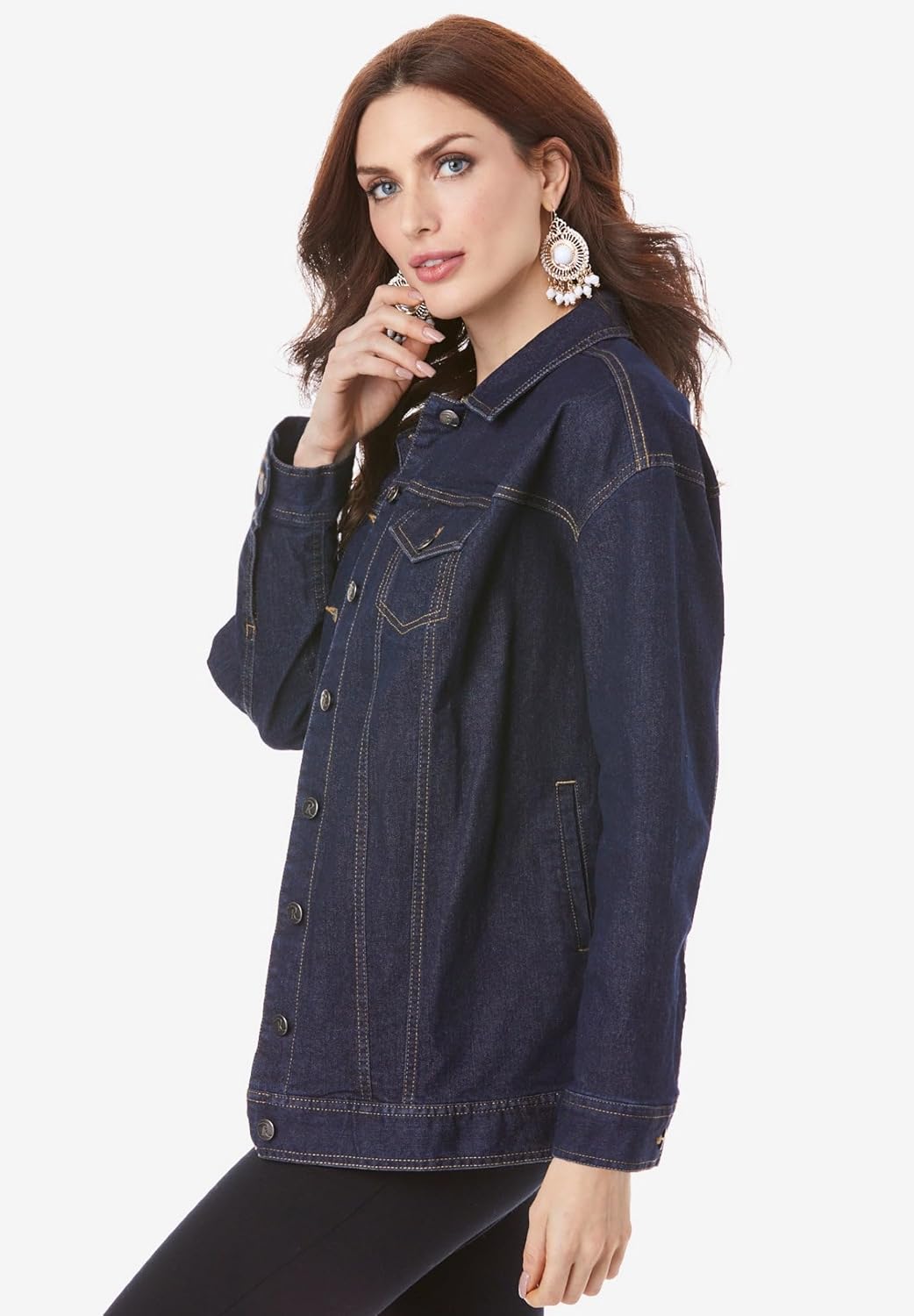 Roaman's Women's Plus Size Boyfriend Stretch Denim Jacket