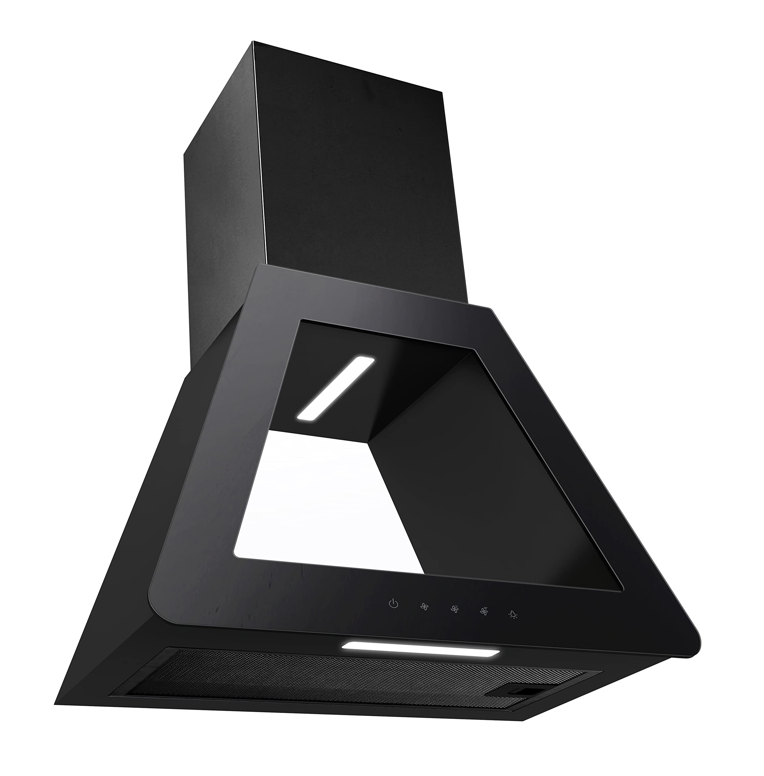 PKM P1-60BBTX Dunstabzugshaube | Wandhaube | Designerhaube | Wandesse | schwarzes Glas | 60 cm | LED Beleuchtung
