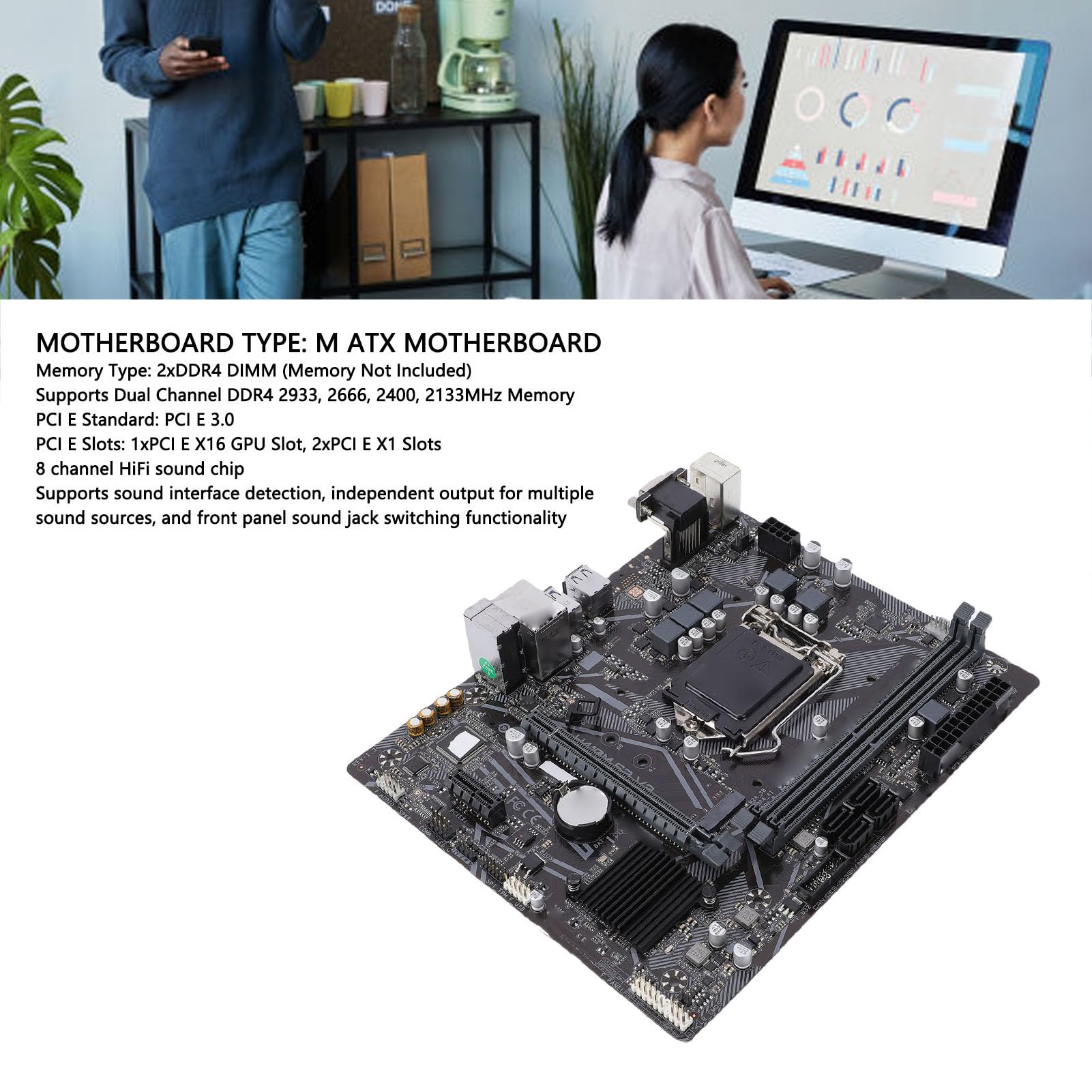 Placa Base, LGA 1200 Socket Dual Channel DDR4 2933MHz 64GB RAM Compatible con Placa Base para PC, ATX con Ranura PCIe 3.0 X16 Realtek Gigabit LAN para Pentium de 10.a Generación