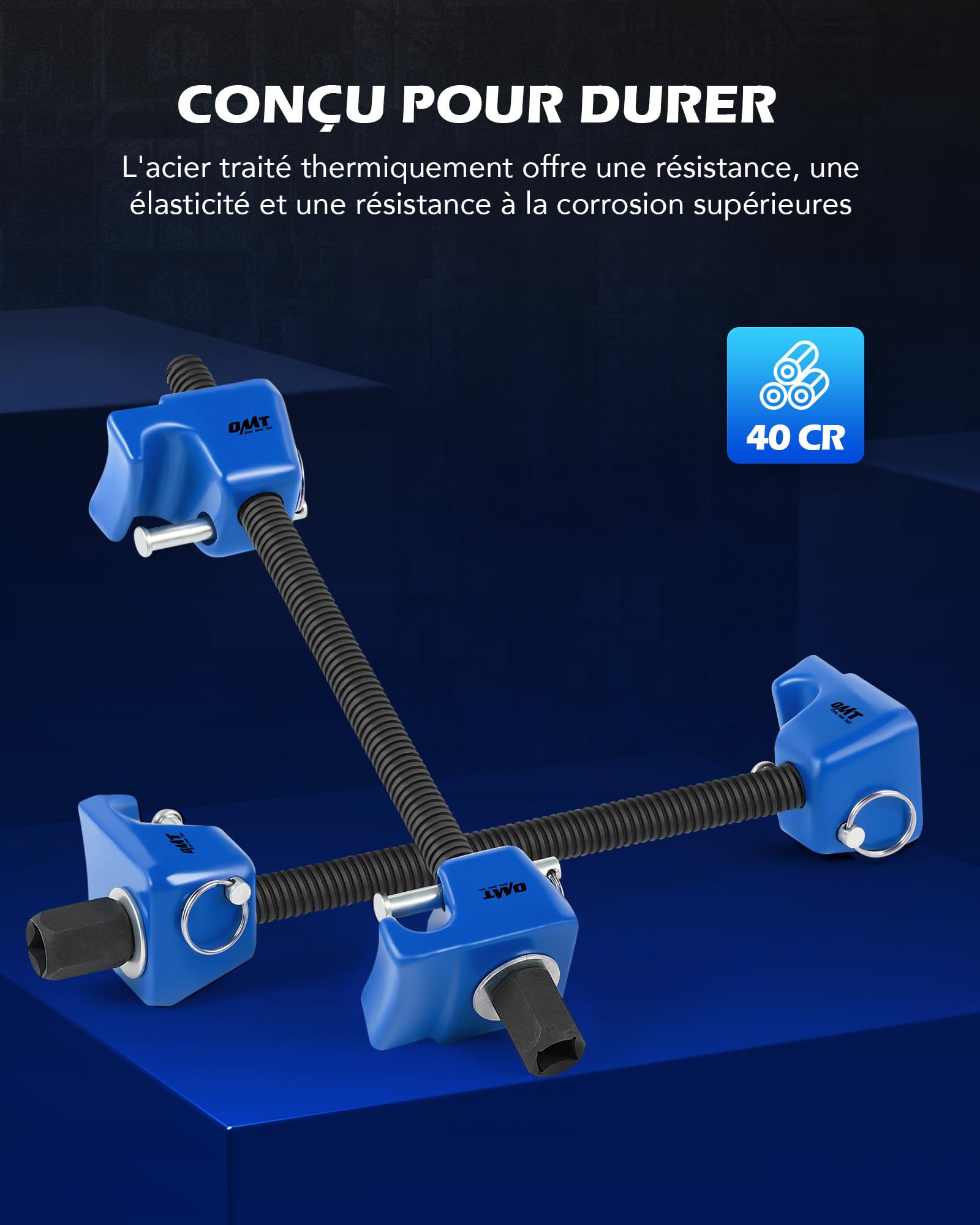 Orion Motor Tech Compresseur de Ressort d'Amortisseur, Kit de 2 Compresse-Ressorts Professionnel pour Jambe de Force Macpherson, Capacité 265mm, Carré 1/2" et Hex 13/16" avec Goupilles de Sécurité